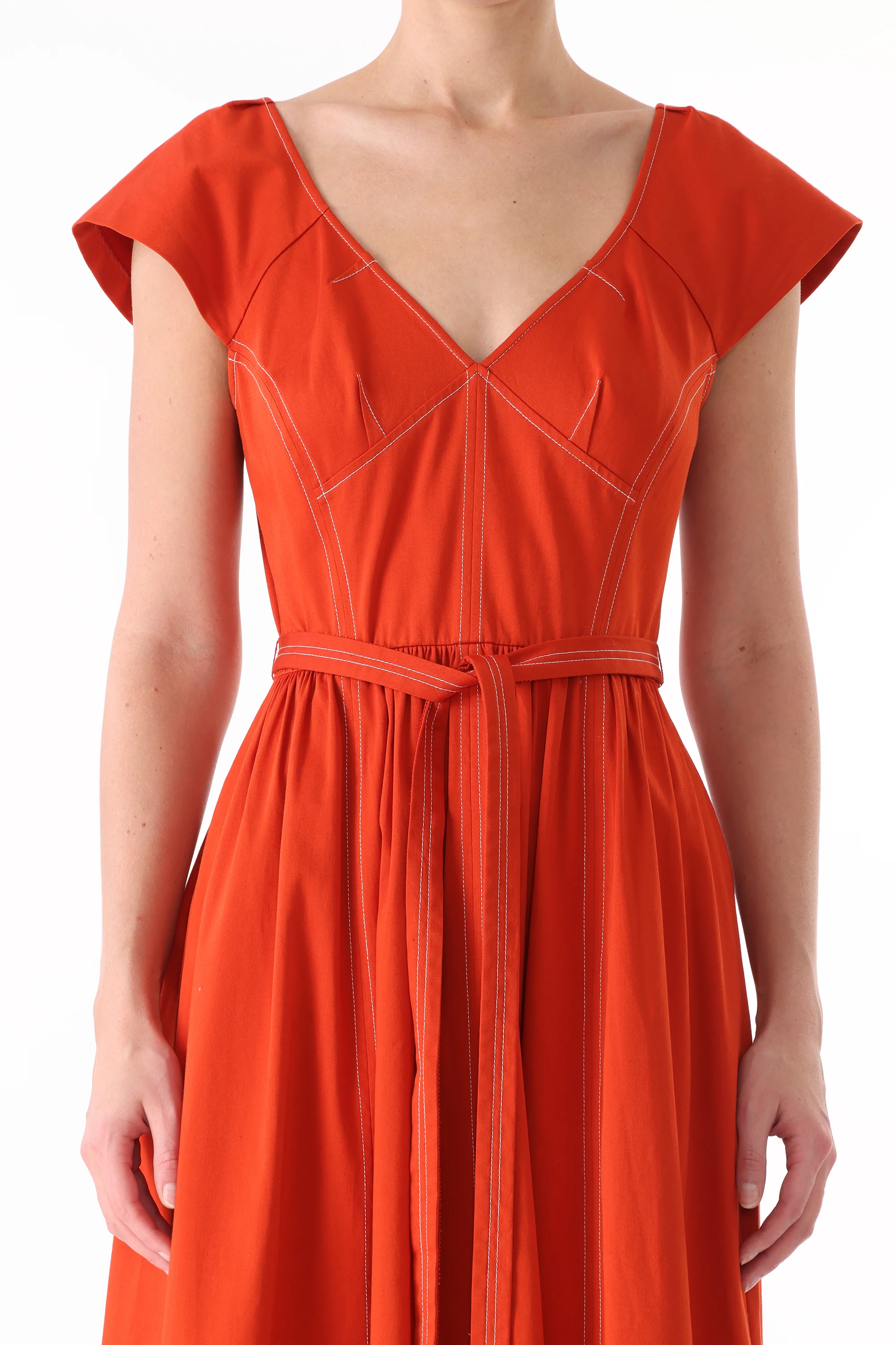 CAP SLEEVE V-NECK STRETCH COTTON DRESS - Image 3