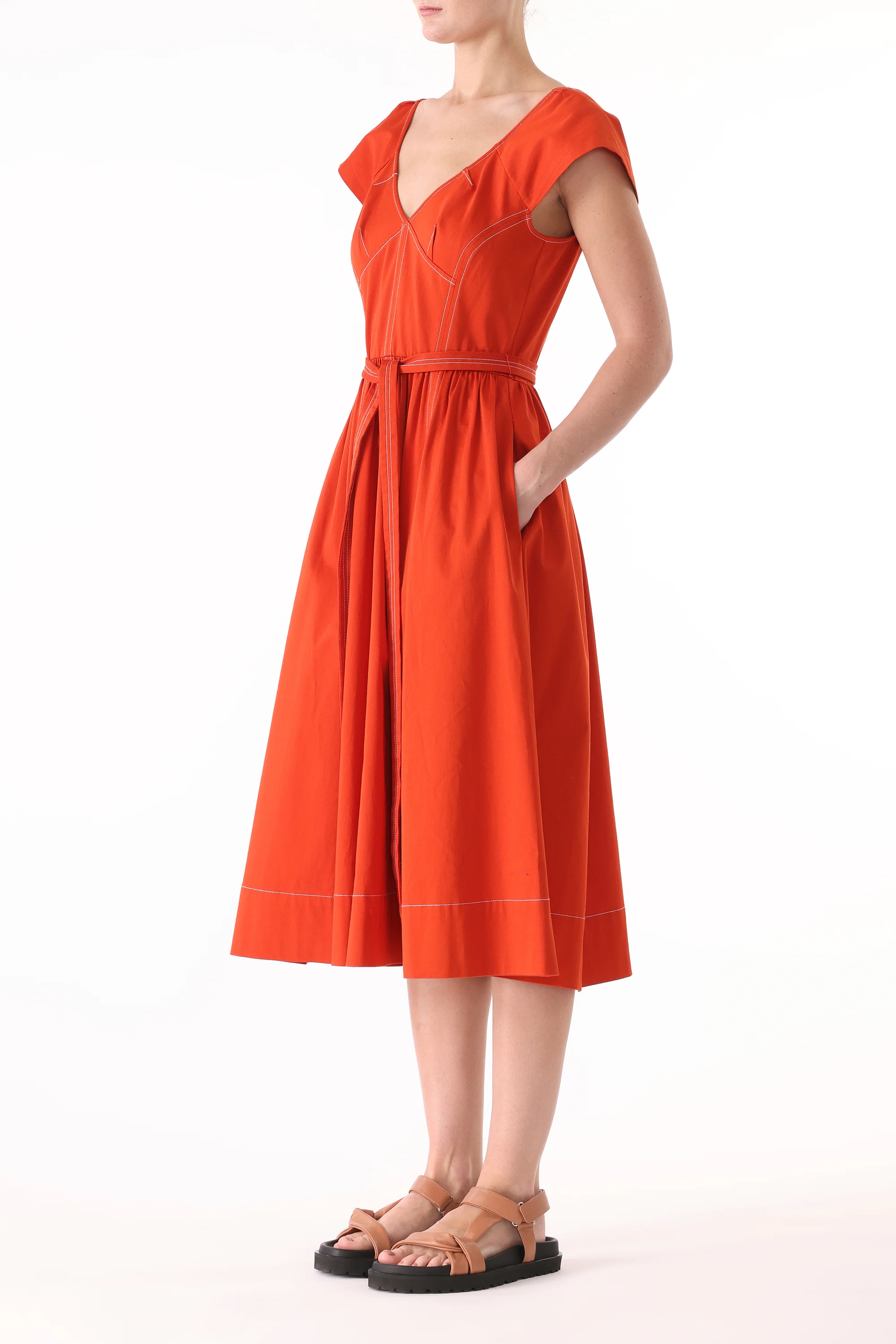 CAP SLEEVE V-NECK STRETCH COTTON DRESS - Image 4