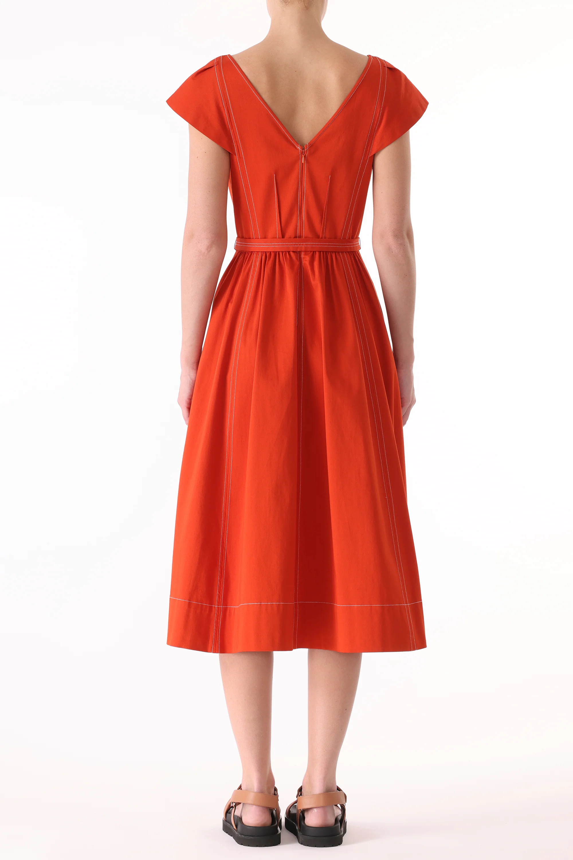 CAP SLEEVE V-NECK STRETCH COTTON DRESS - Image 5