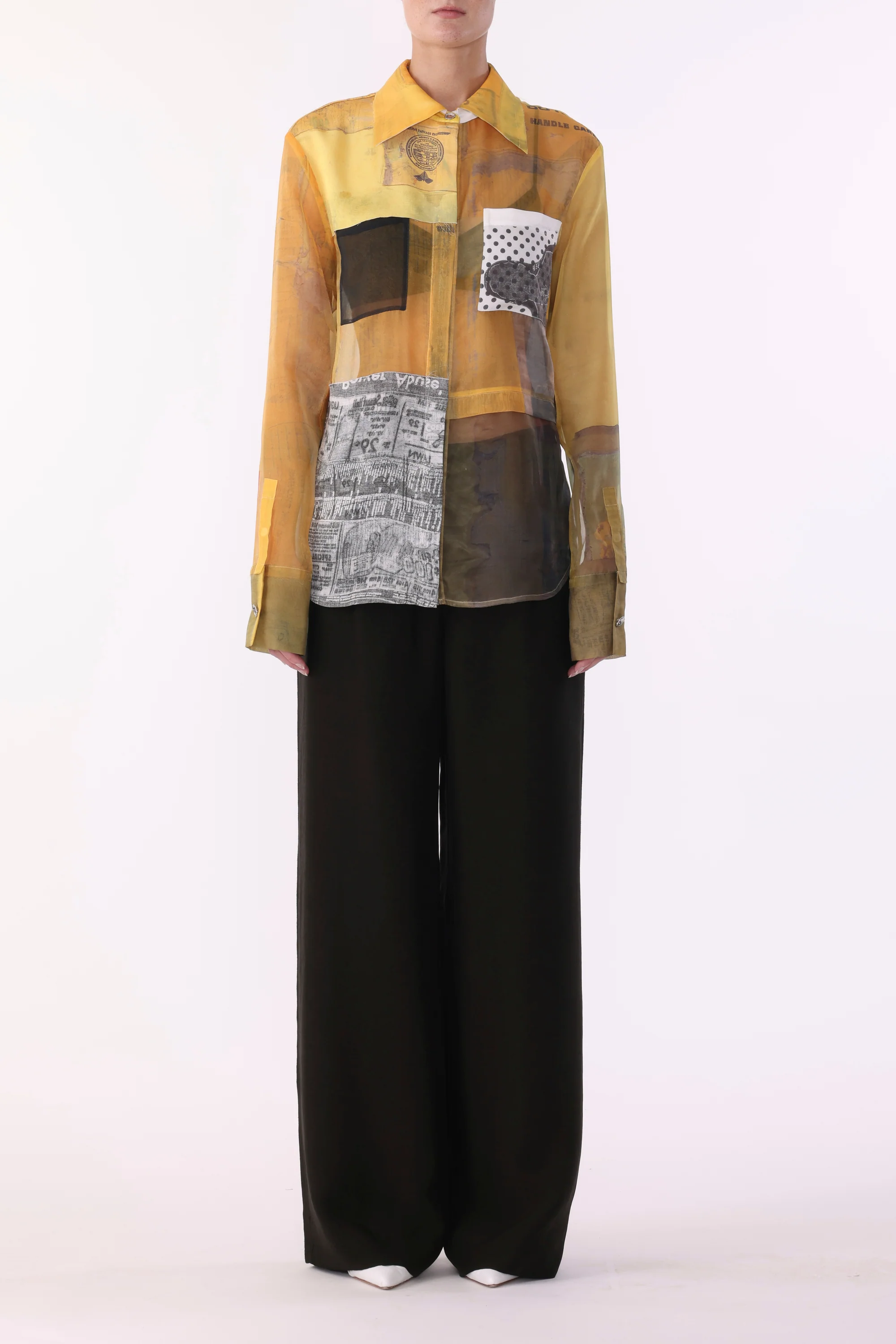 COLLAGE LONG SLEEVE ORGANZA SHIRT WITH SULPHUR BANK ARTWORK BY ROBERT RAUSCHENBERG - Image 3