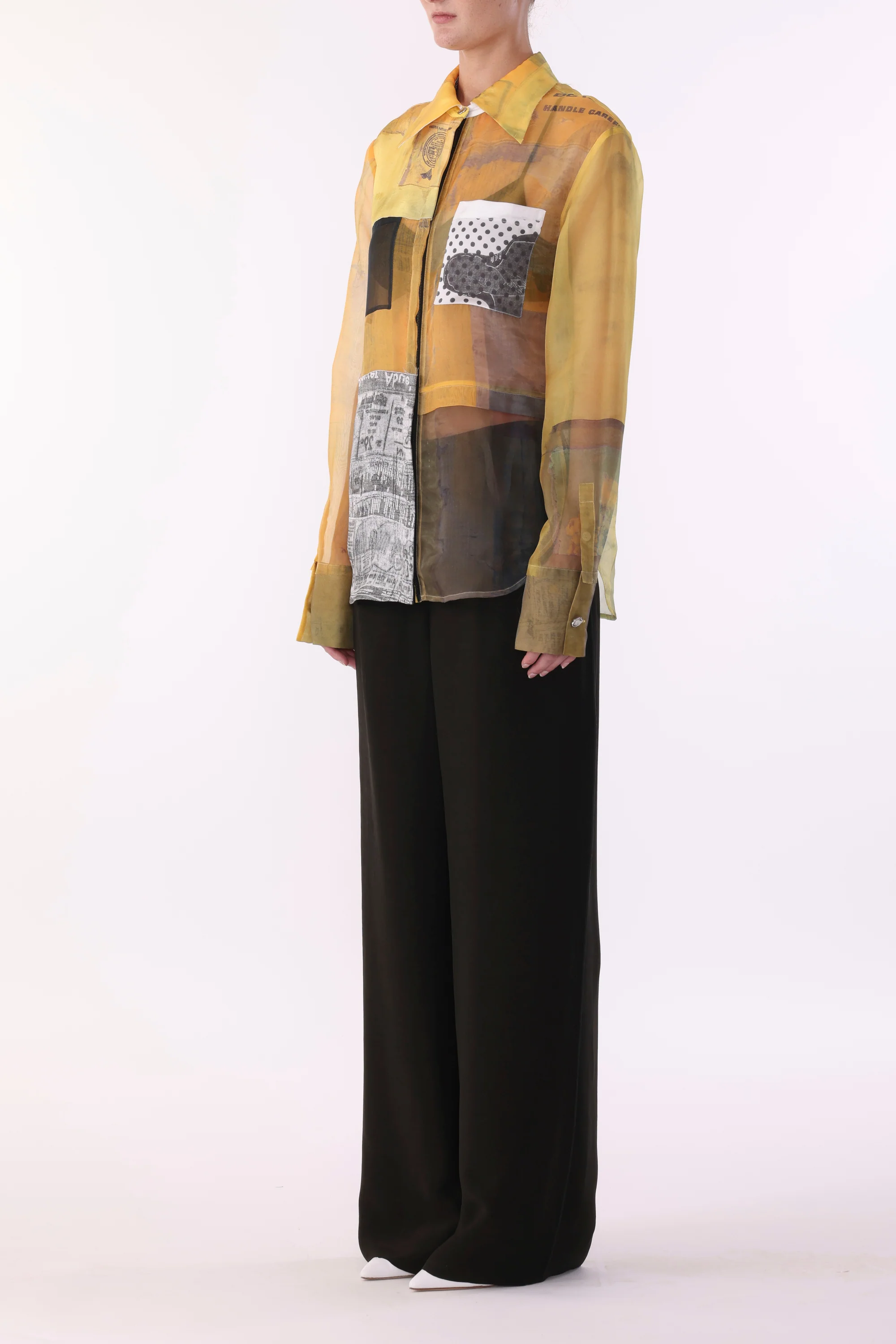 COLLAGE LONG SLEEVE ORGANZA SHIRT WITH SULPHUR BANK ARTWORK BY ROBERT RAUSCHENBERG - Image 4