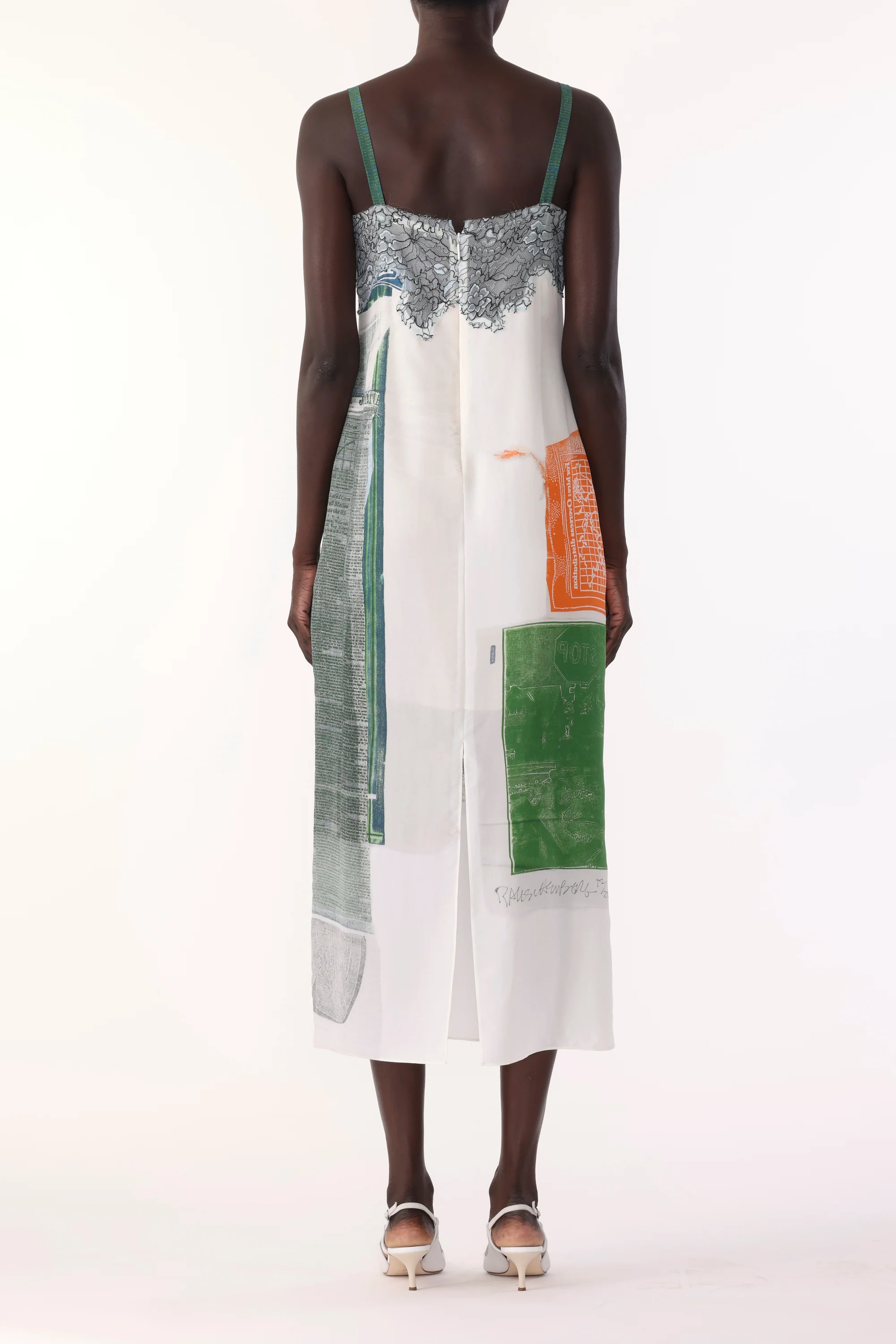 COLLAGE SLIP DRESS WITH PLATTER ARTWORK BY ROBERT RAUSCHENBERG - Image 3