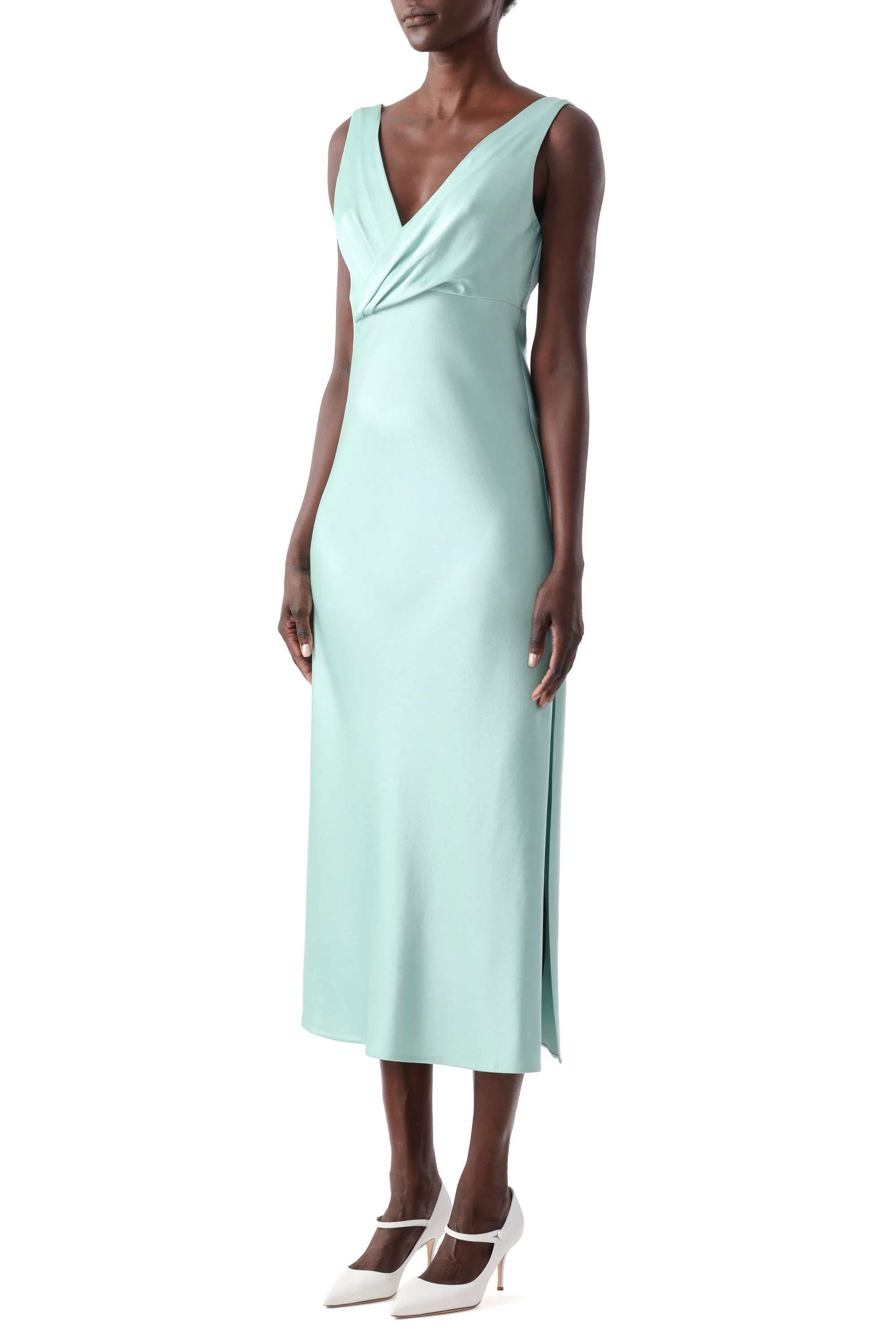 CREPE SATIN DRAPED V-NECK BIAS DRESS - Image 3