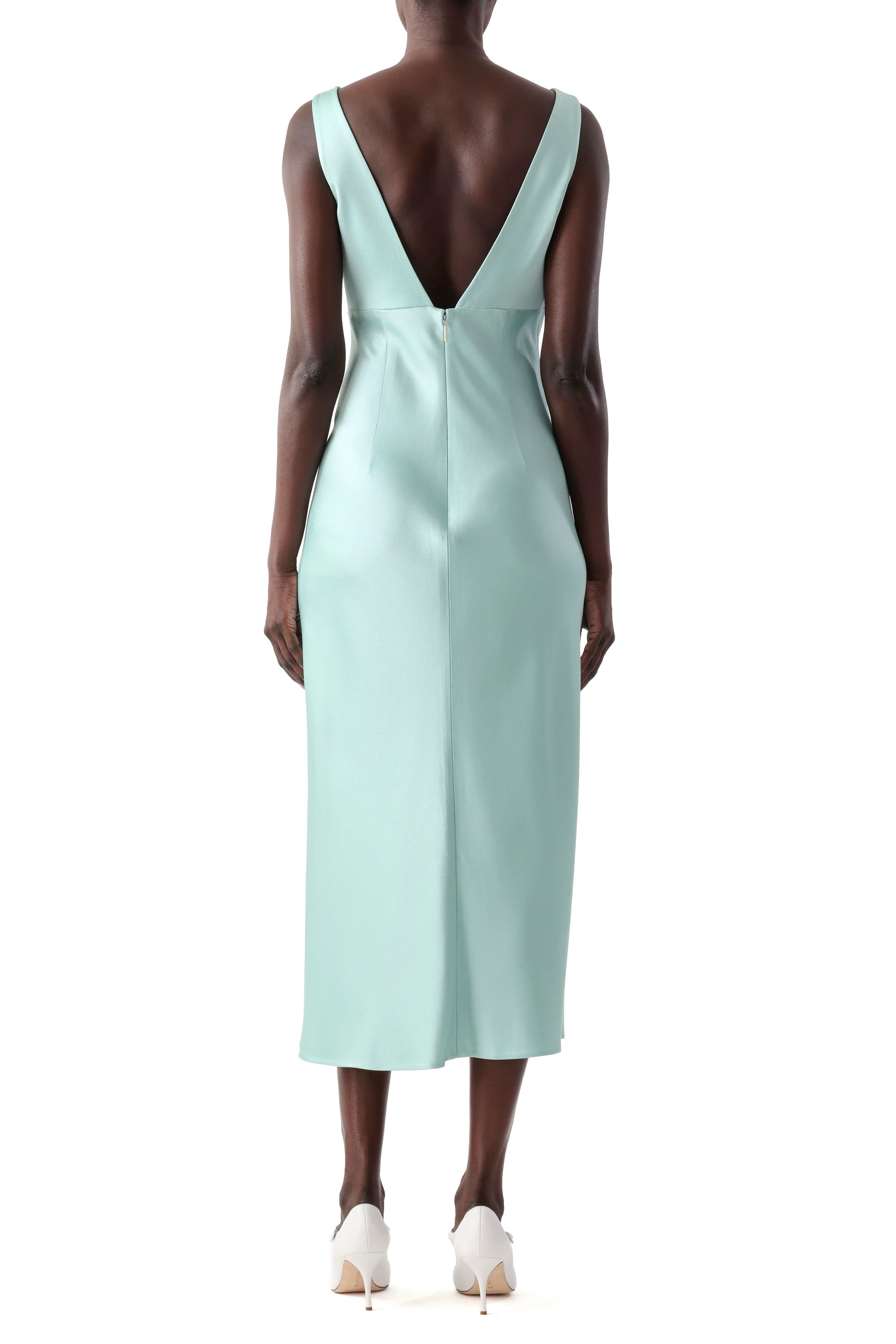 CREPE SATIN DRAPED V-NECK BIAS DRESS - Image 4