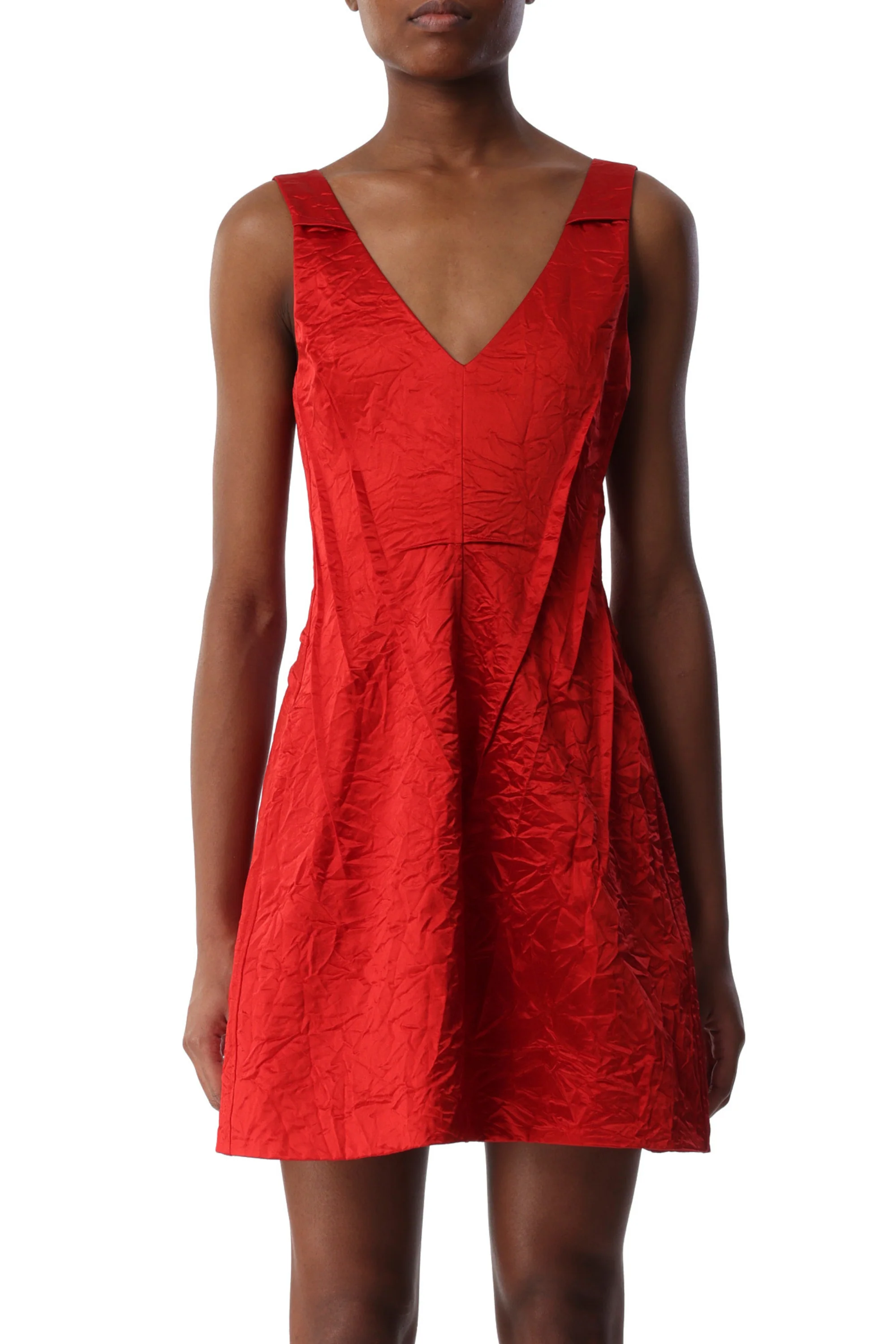 CRUSHED SATIN V-NECK MINI DRESS - Image 4