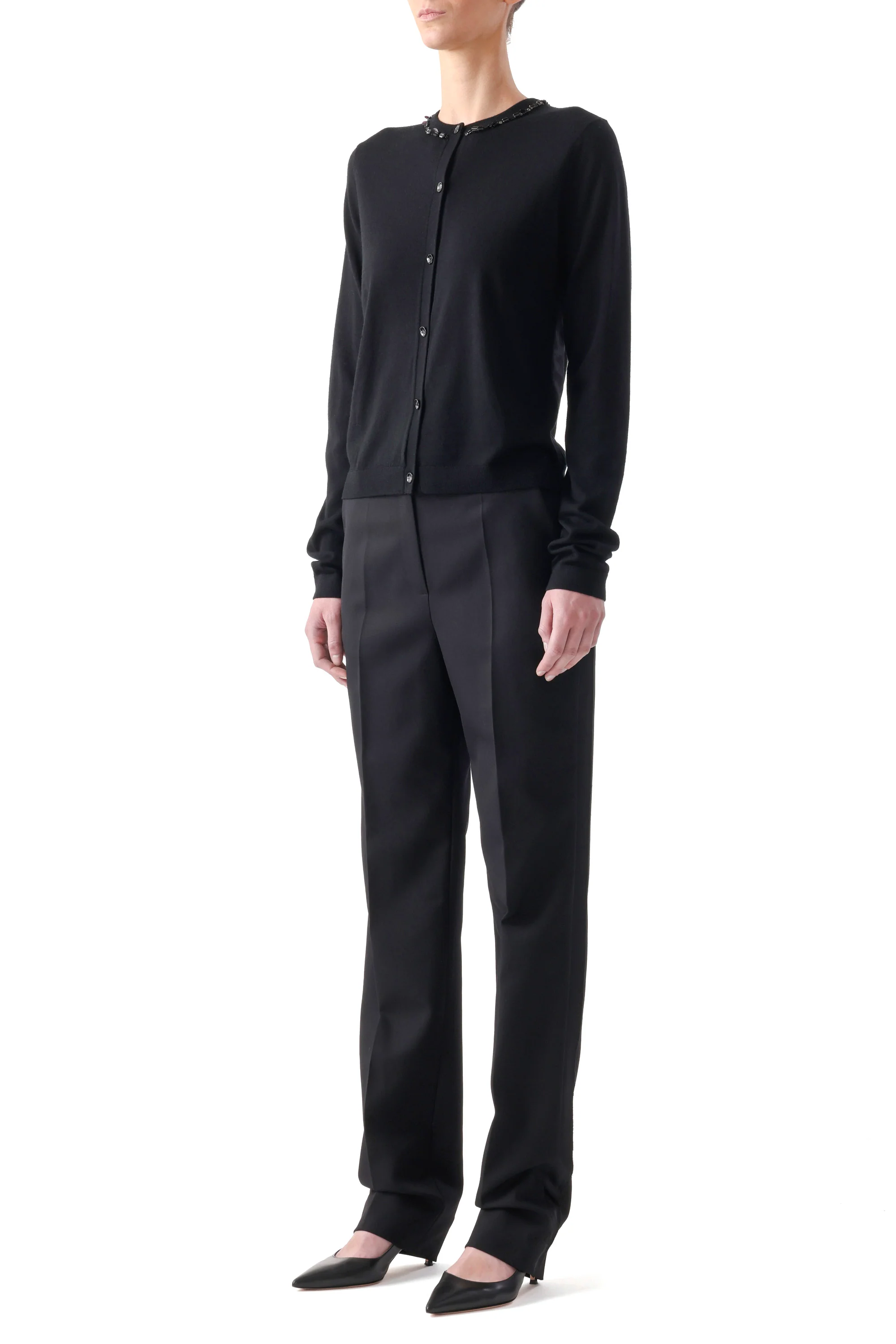 EMBROIDERED MERINO KNIT CARDIGAN WITH WASHED SATIN - Image 3