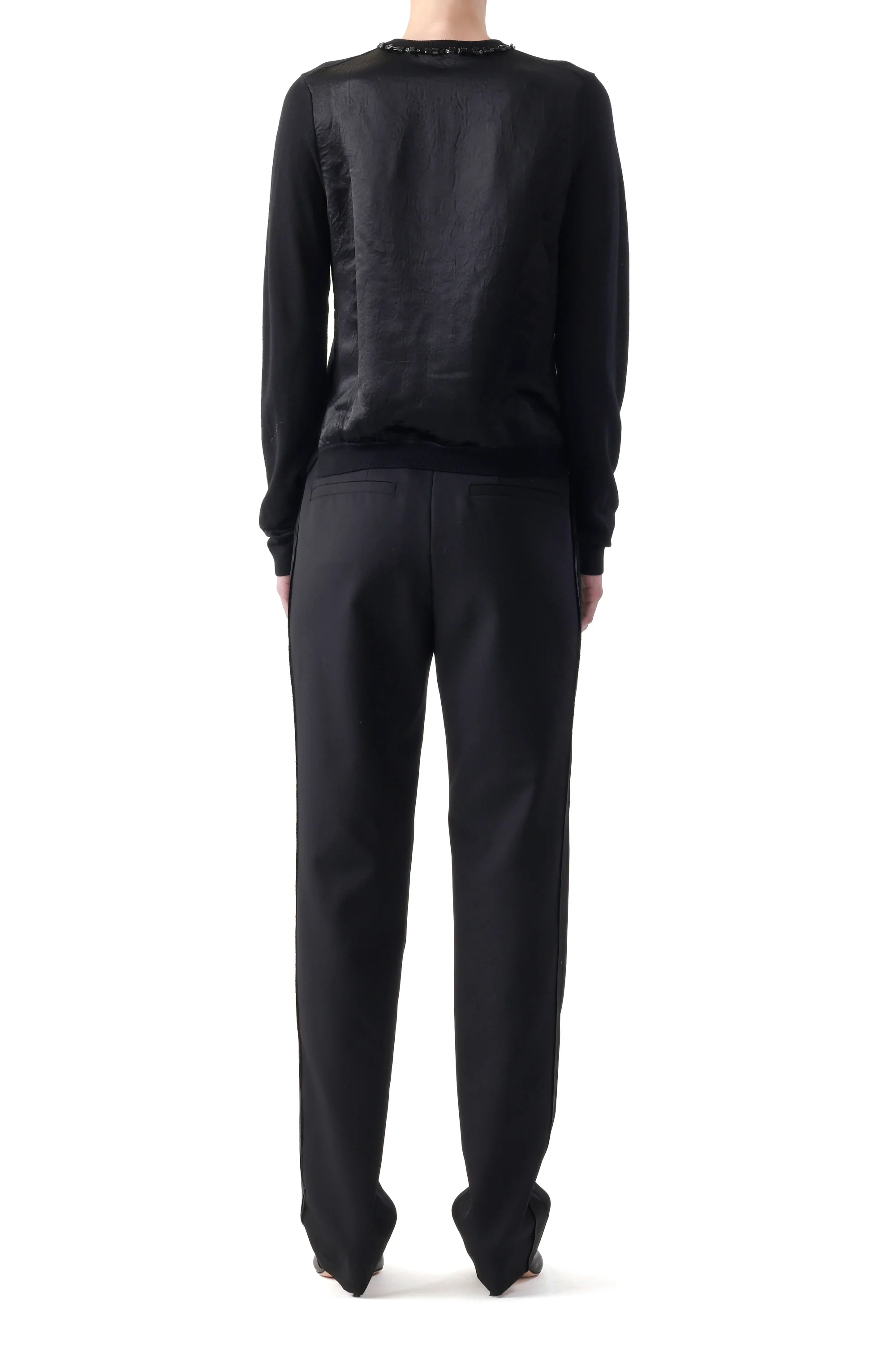 EMBROIDERED MERINO KNIT CARDIGAN WITH WASHED SATIN - Image 4