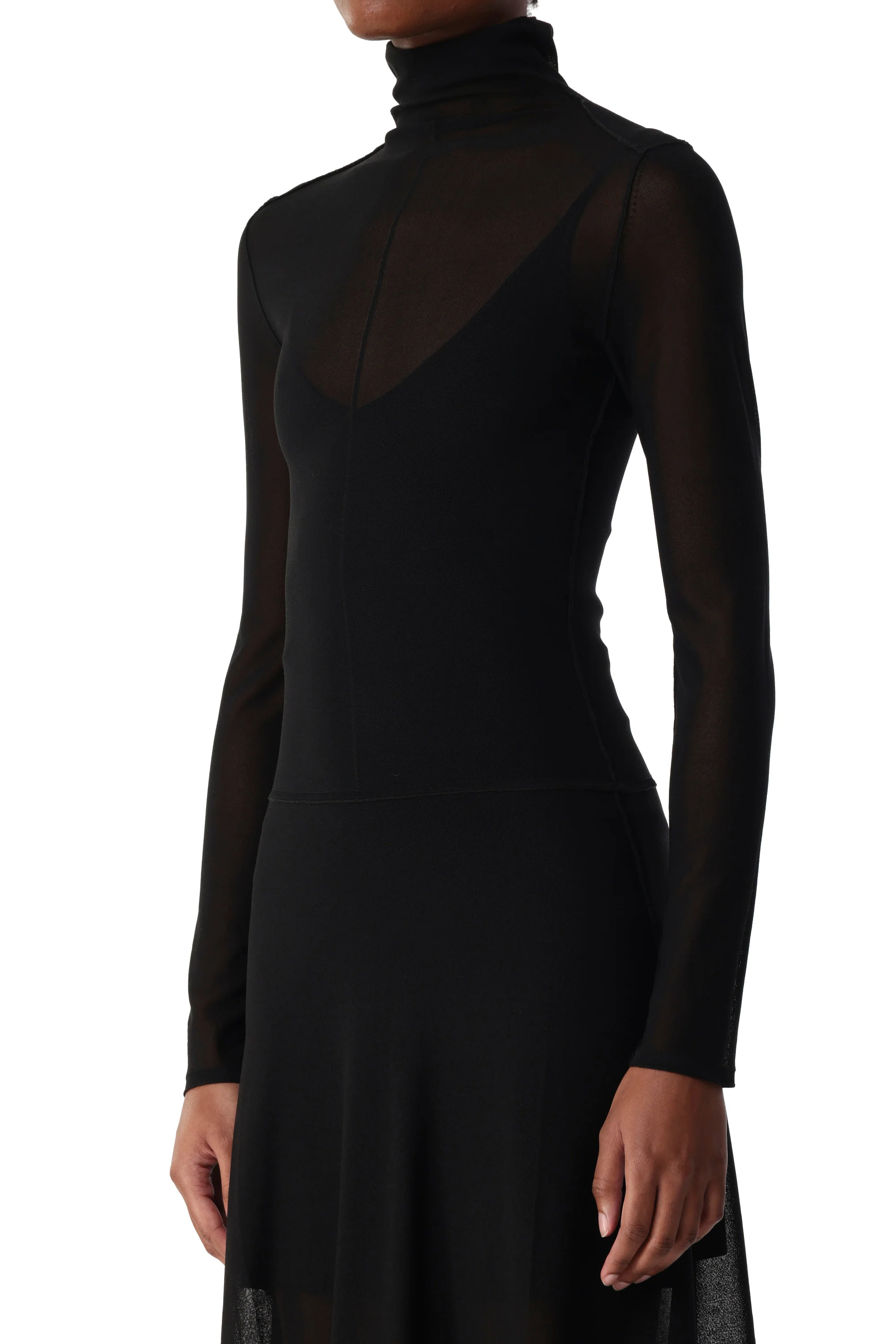 HIGH TURTLENECK LONG SLEEVE KNIT DRESS WITH V-NECK - Image 4