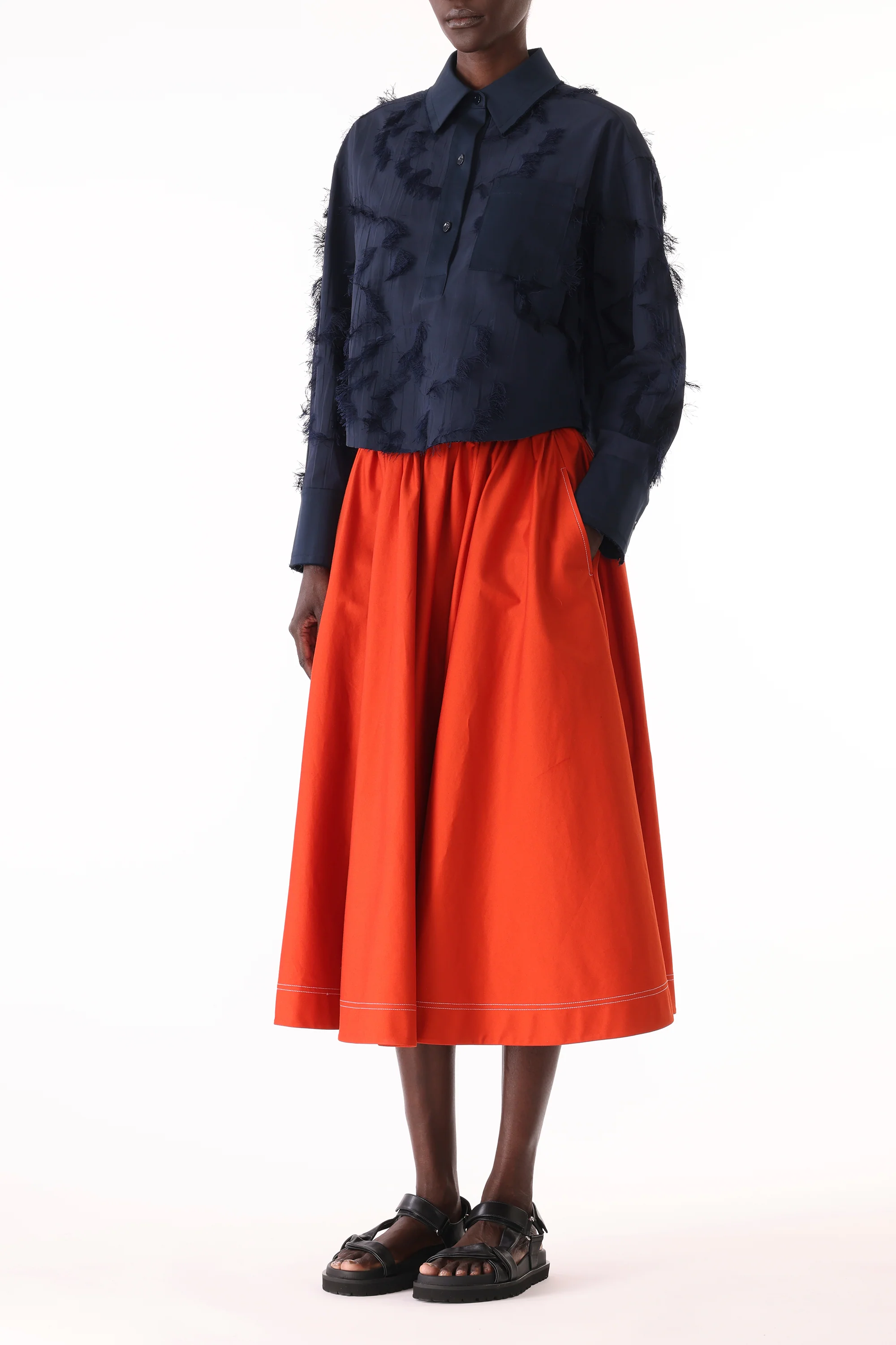 LONG SLEEVE CROPPED COTTON FIL COUPE SHIRT - Image 3