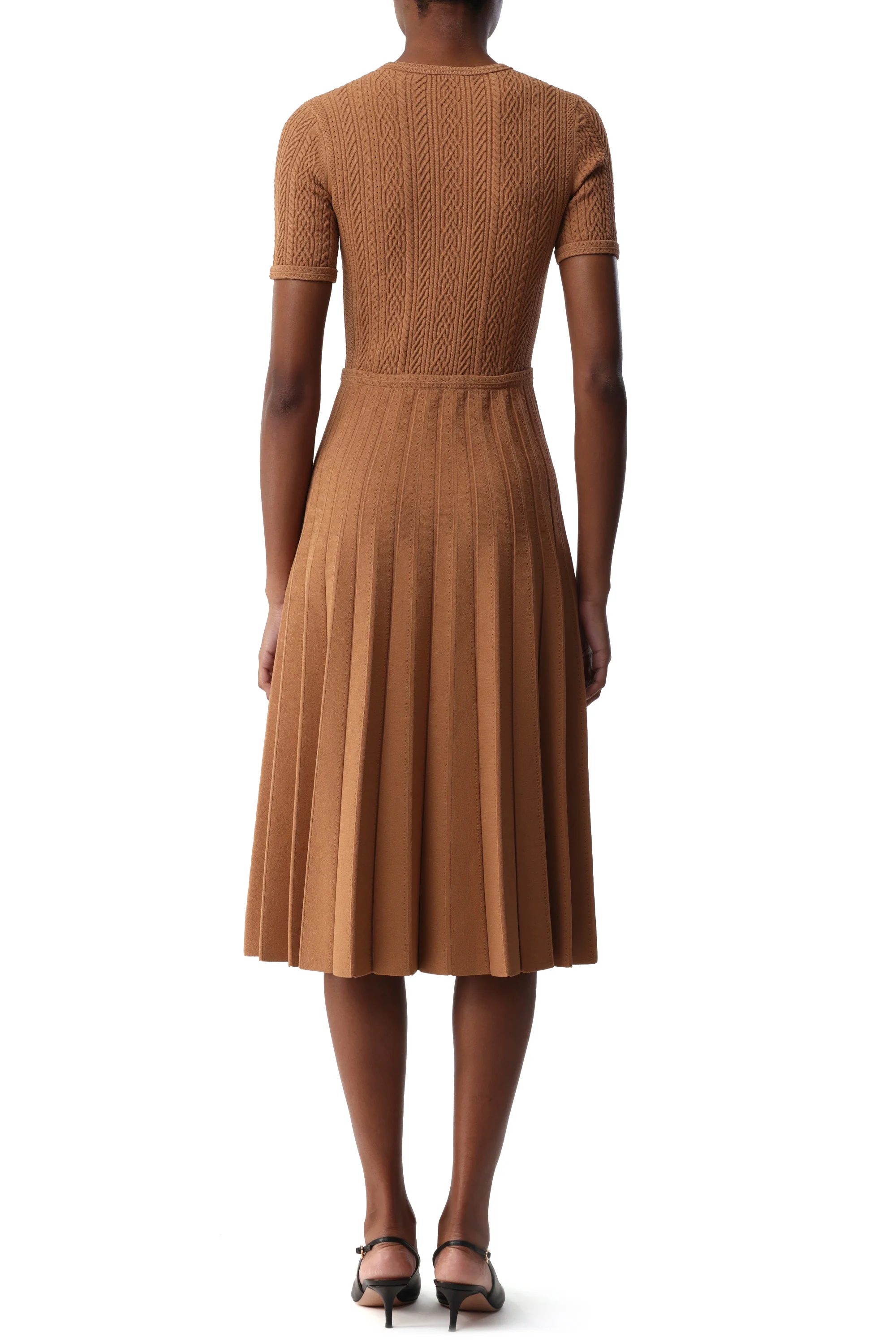 SHORT SLEEVE CABLE KNIT MIDI DRESS - Image 3