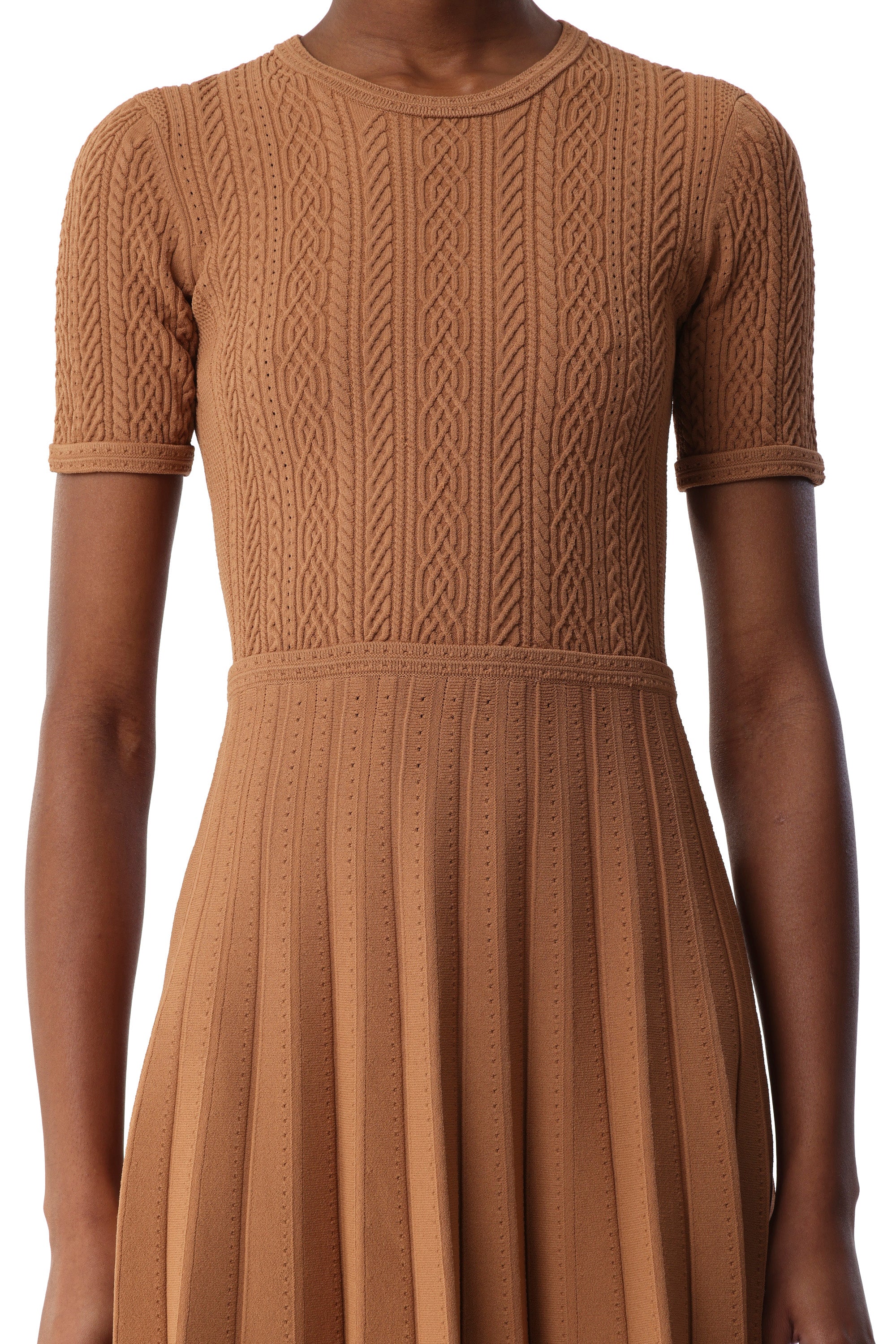 SHORT SLEEVE CABLE KNIT MIDI DRESS - Image 4