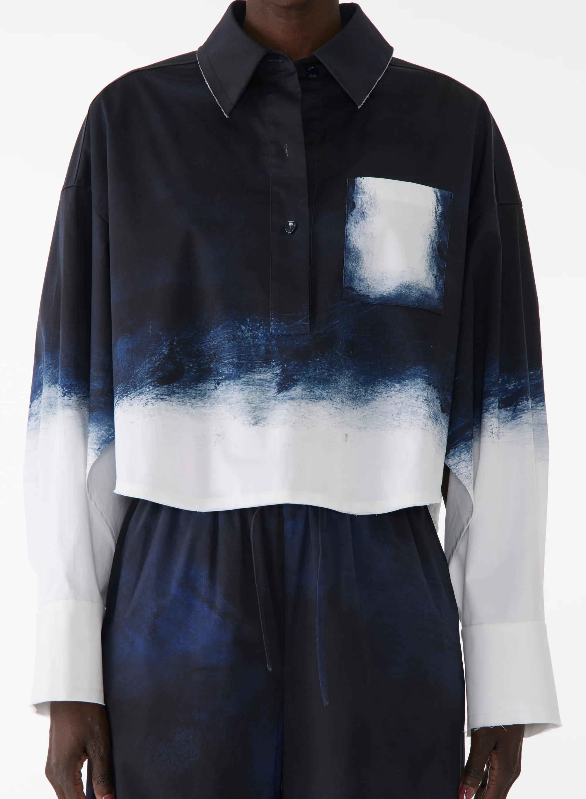 SMUDGED CANVAS POP-OVER STRETCH COTTON SHIRT - Image 4