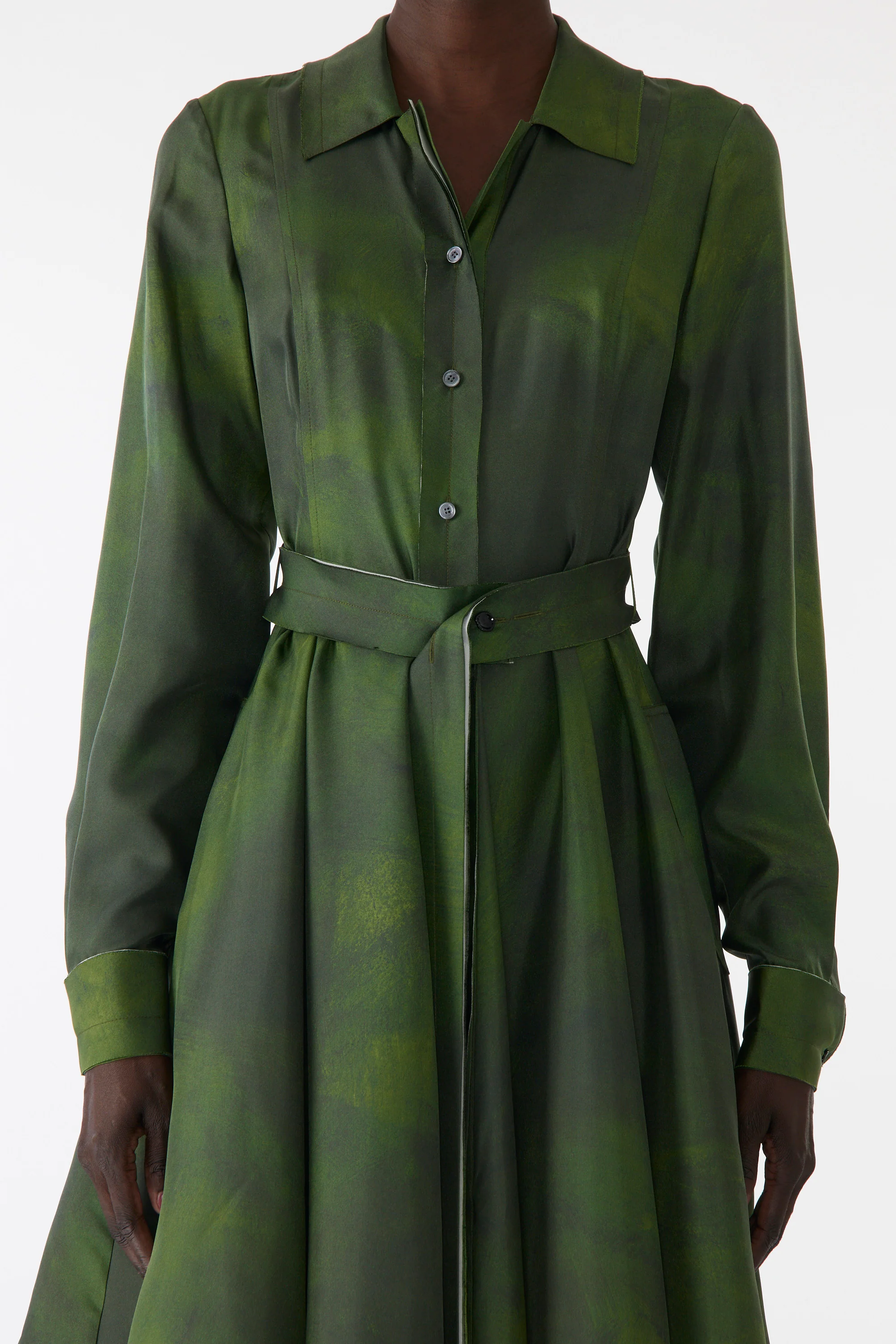 SMUDGED CANVAS SILK TWILL SHIRTDRESS WITH BELT - Image 4