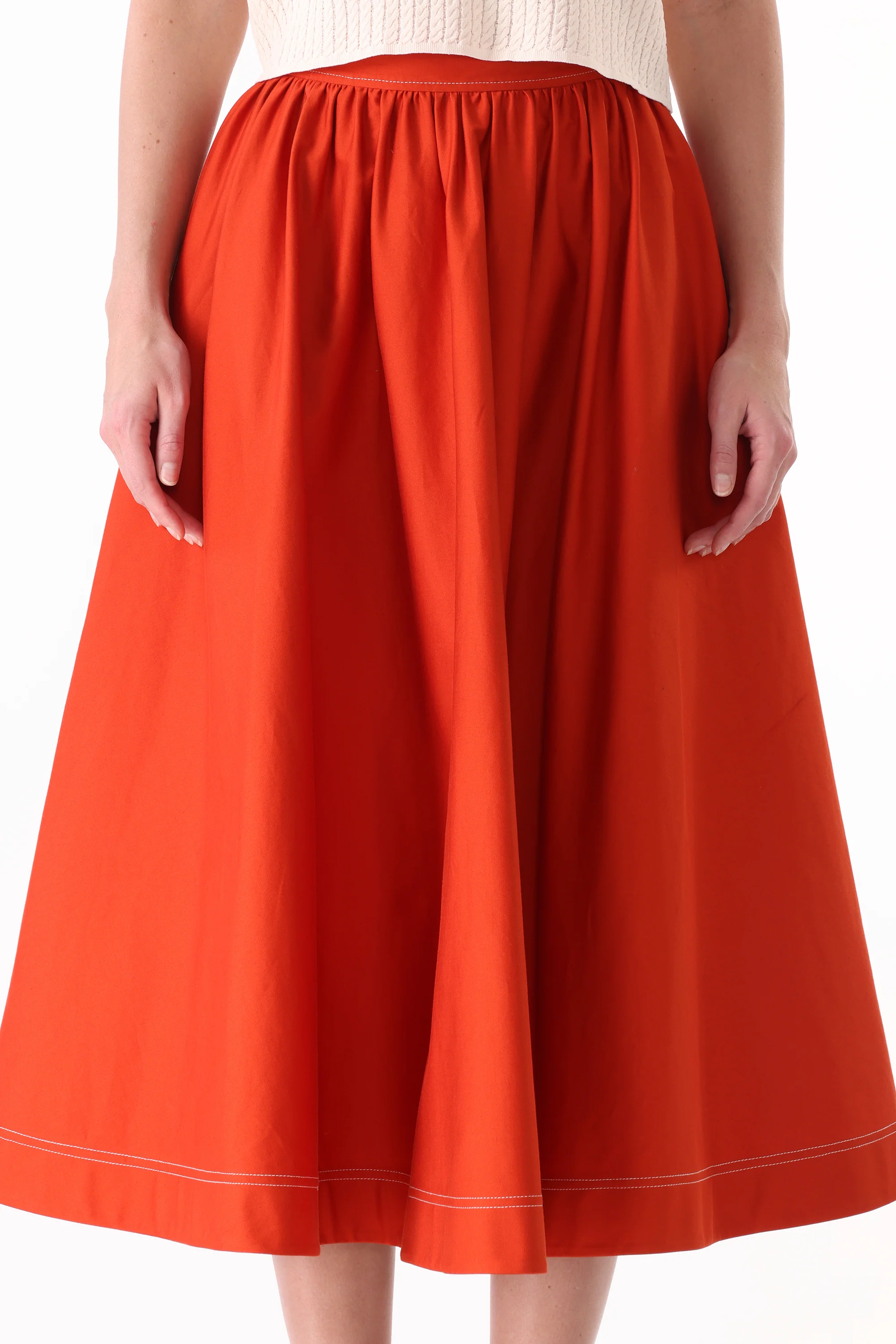 STRETCH COTTON MIDI SKIRT - Image 3