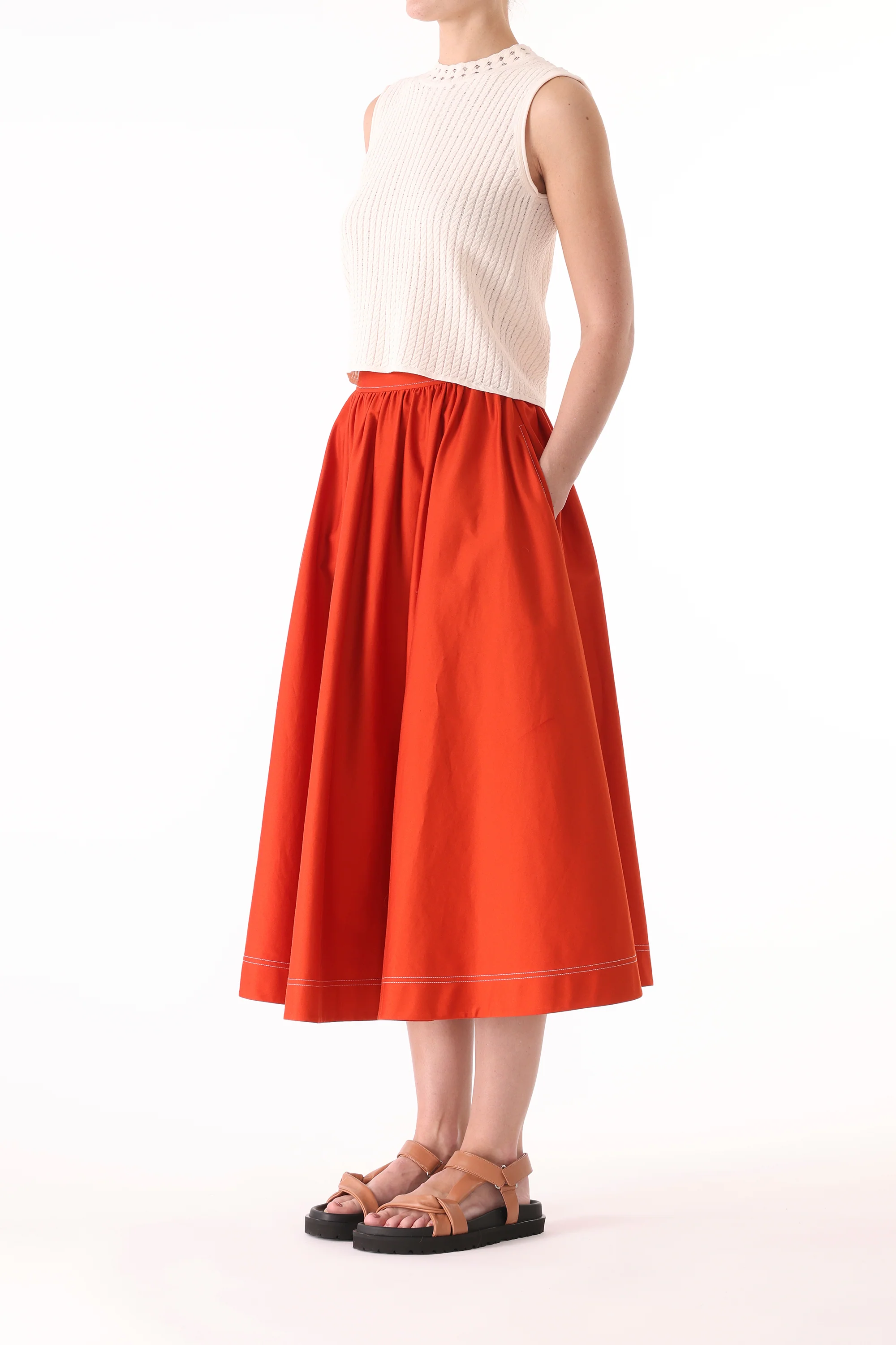 STRETCH COTTON MIDI SKIRT - Image 4