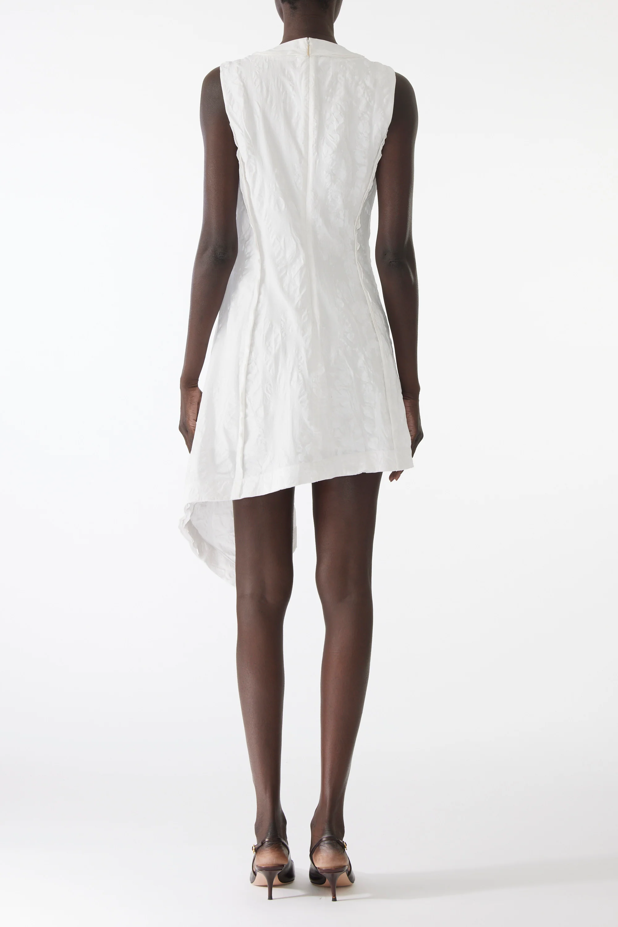 TEXTURED COTTON ASYMMETRICAL MINI DRESS - Image 3