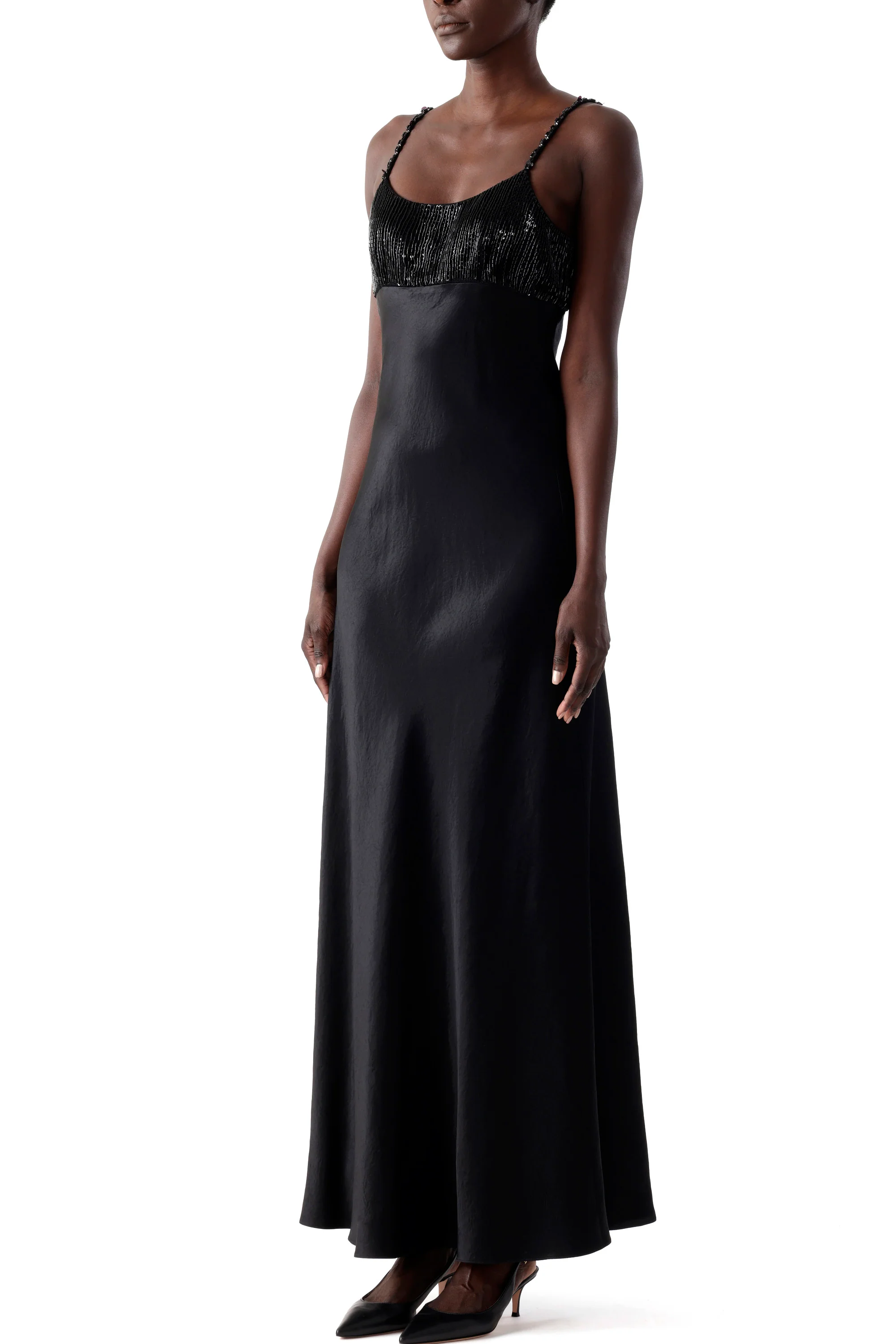 WASHED TWILL BEADED SLIP GOWN - Image 3