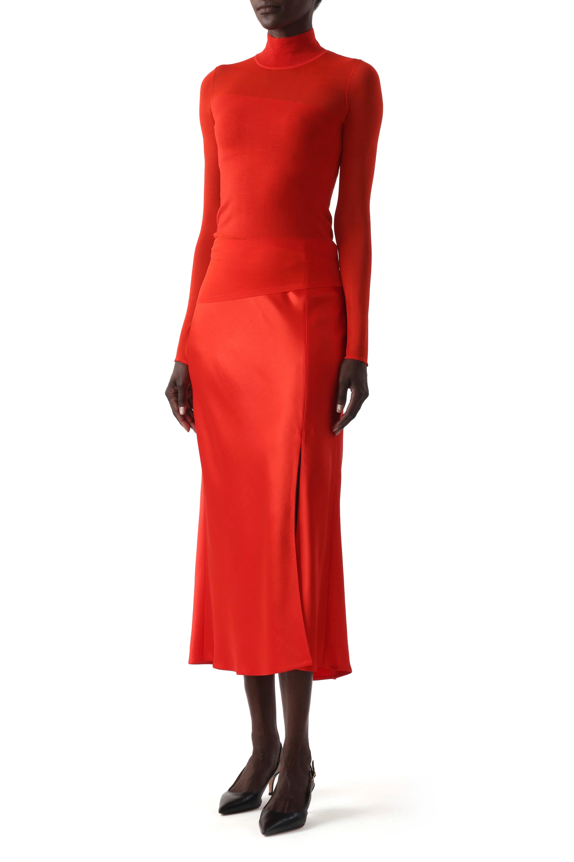 WASHED TWILL BIAS SLIP PENCIL MIDI SKIRT - Image 3