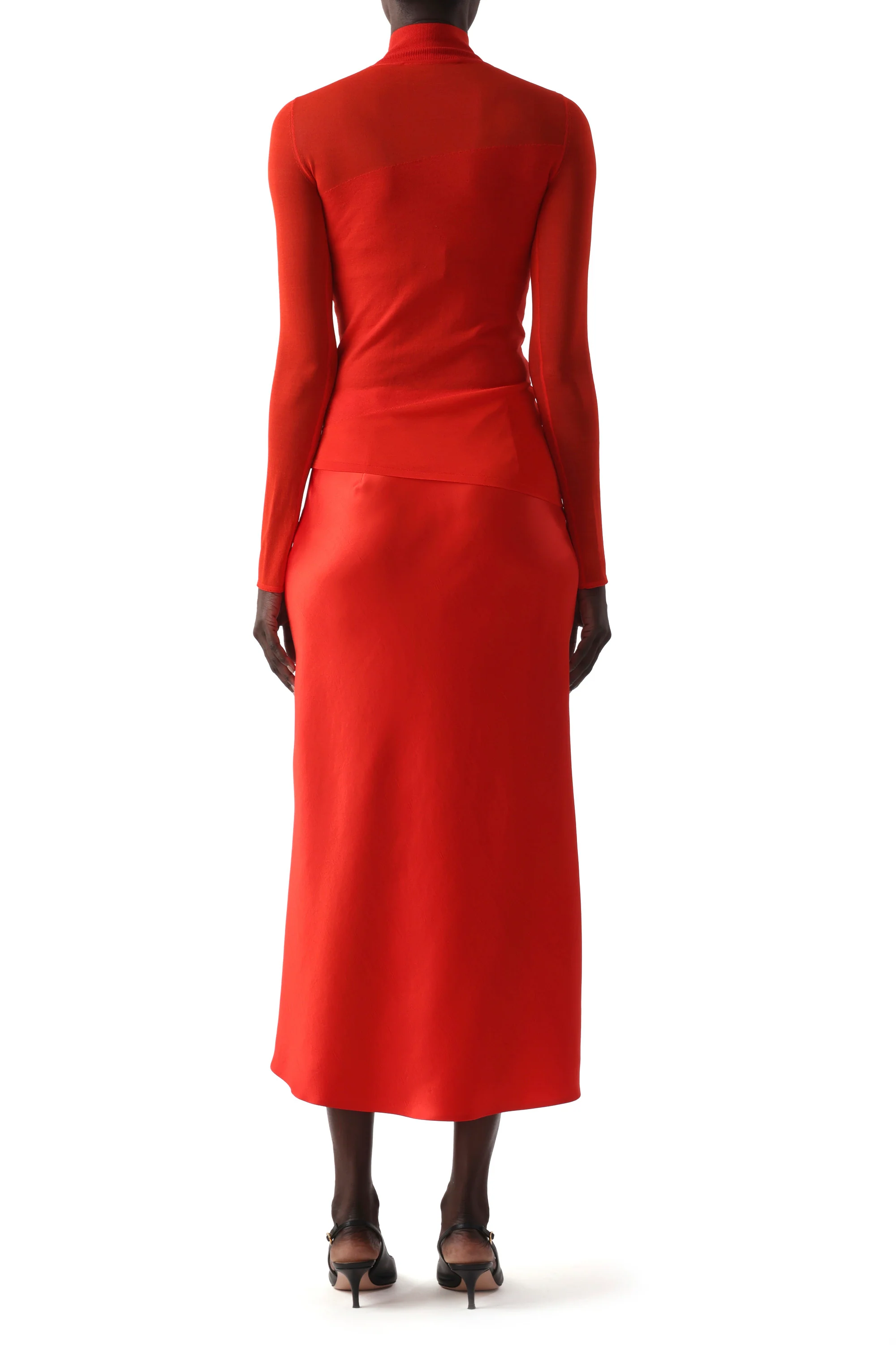 WASHED TWILL BIAS SLIP PENCIL MIDI SKIRT - Image 4