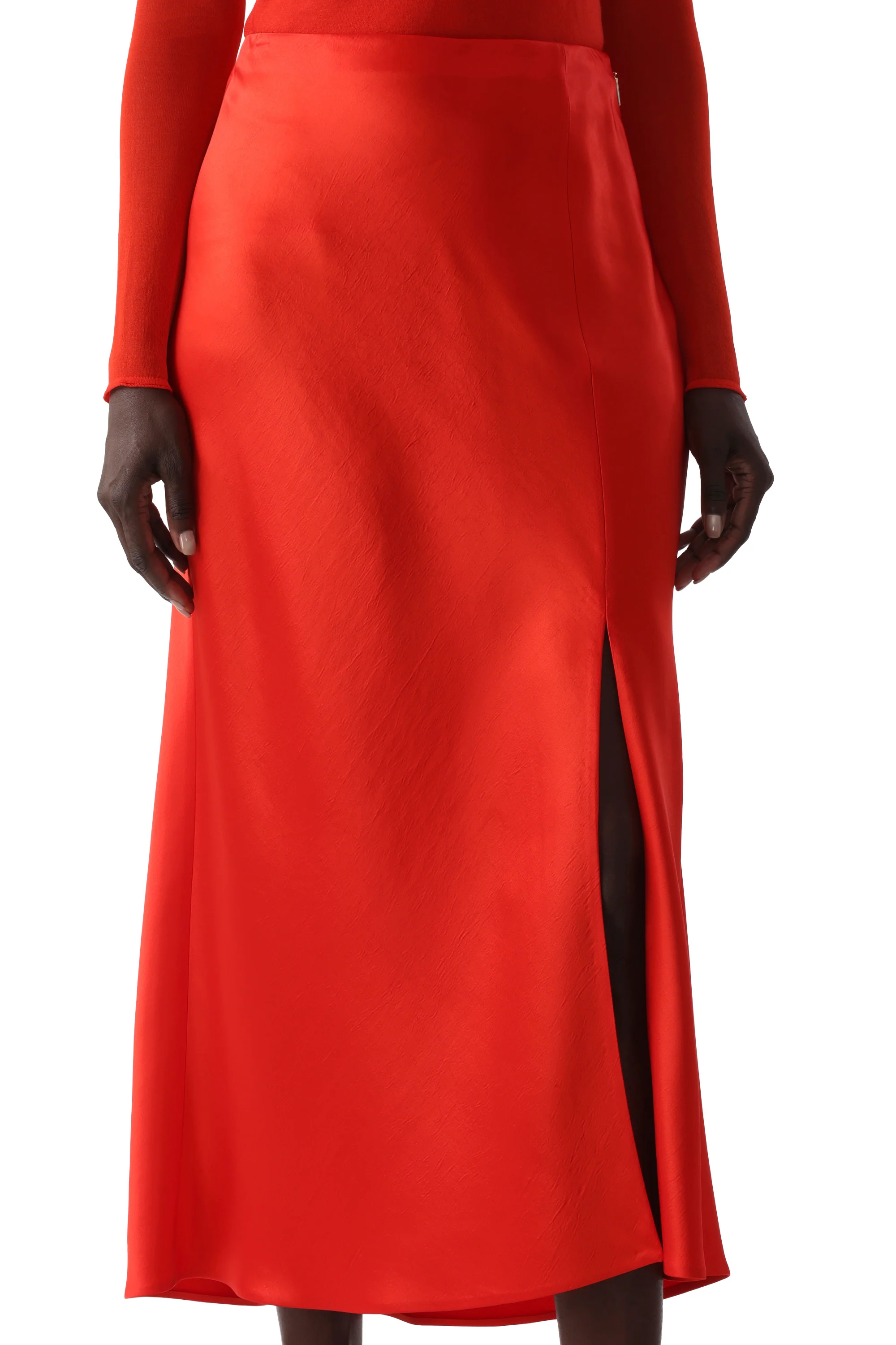 WASHED TWILL BIAS SLIP PENCIL MIDI SKIRT - Image 5