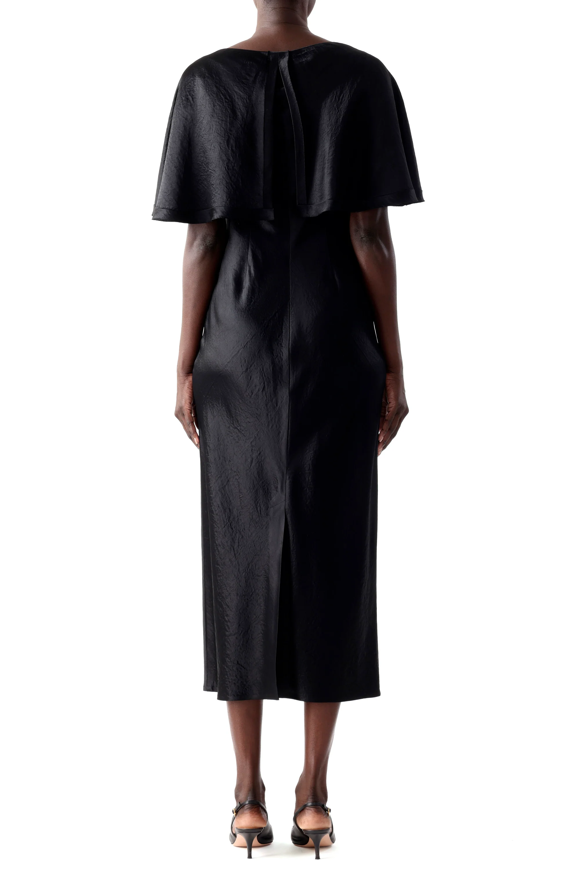 WASHED TWILL CAPE MIDI DRESS - Image 3