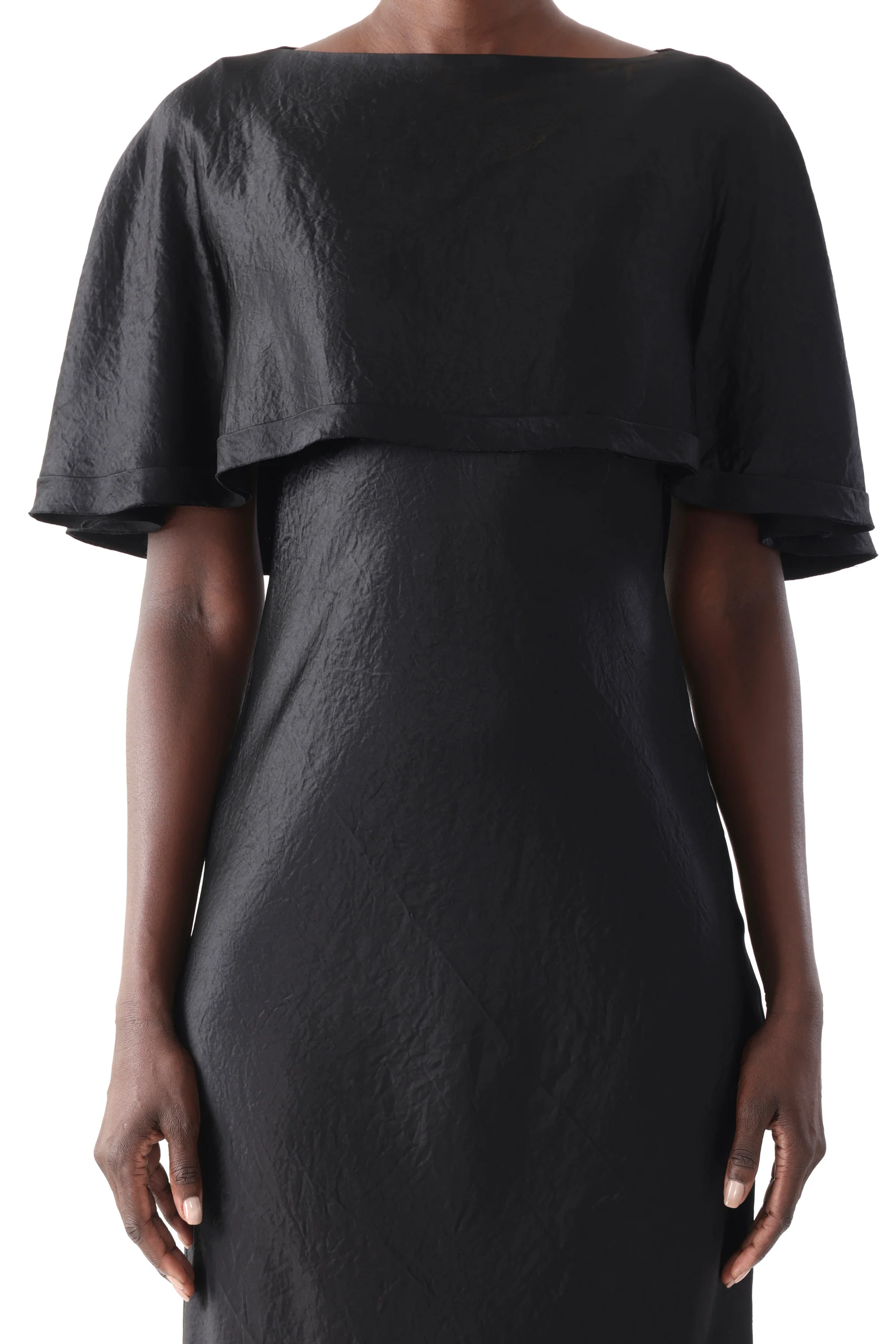 WASHED TWILL CAPE MIDI DRESS - Image 4