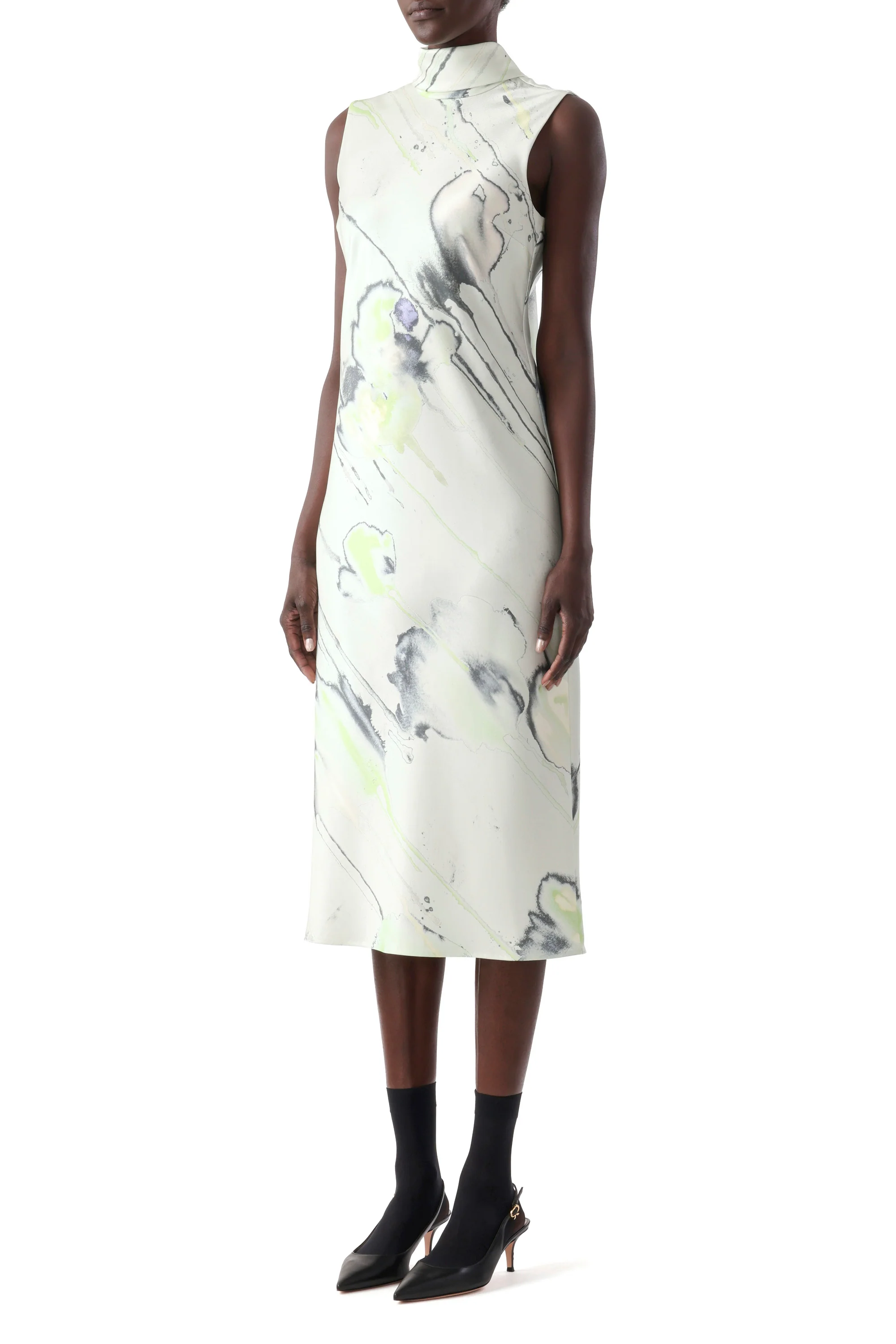 WATERCOLOR FLORAL BIAS MIDI SCARF DRESS - Image 3