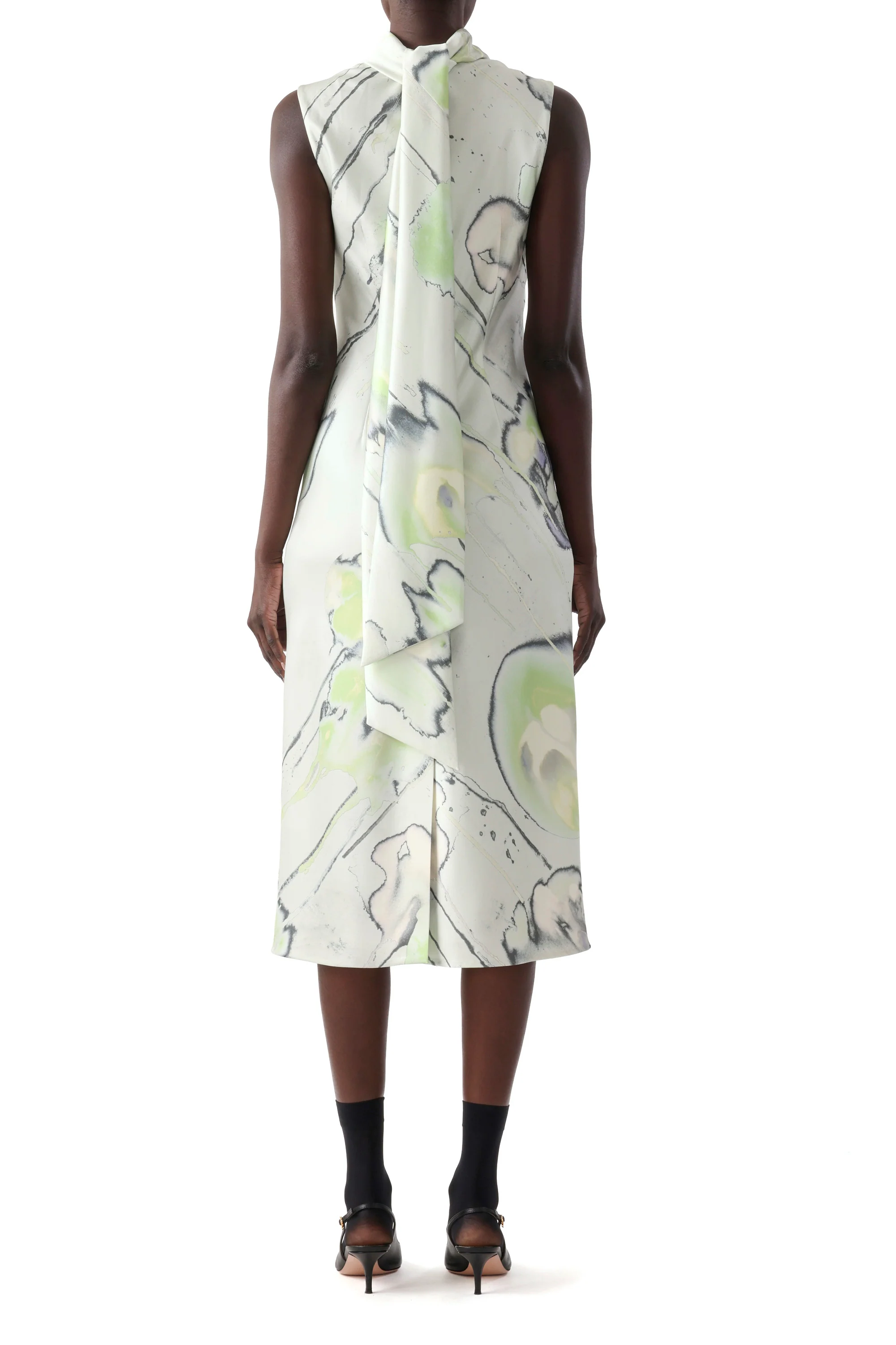 WATERCOLOR FLORAL BIAS MIDI SCARF DRESS - Image 4