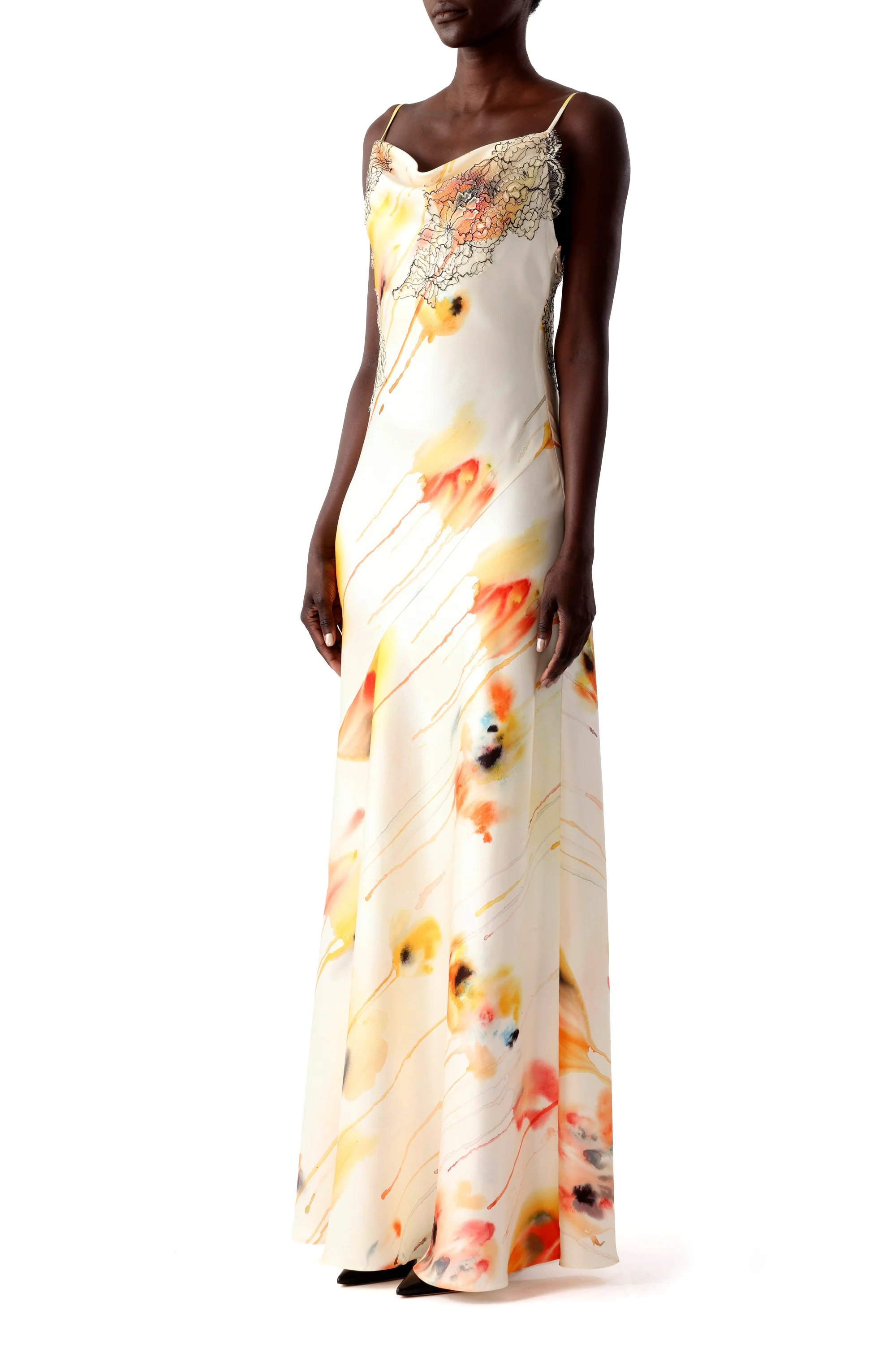 WATERCOLOR FLORAL BIAS SLIP GOWN WITH LACE - Image 3