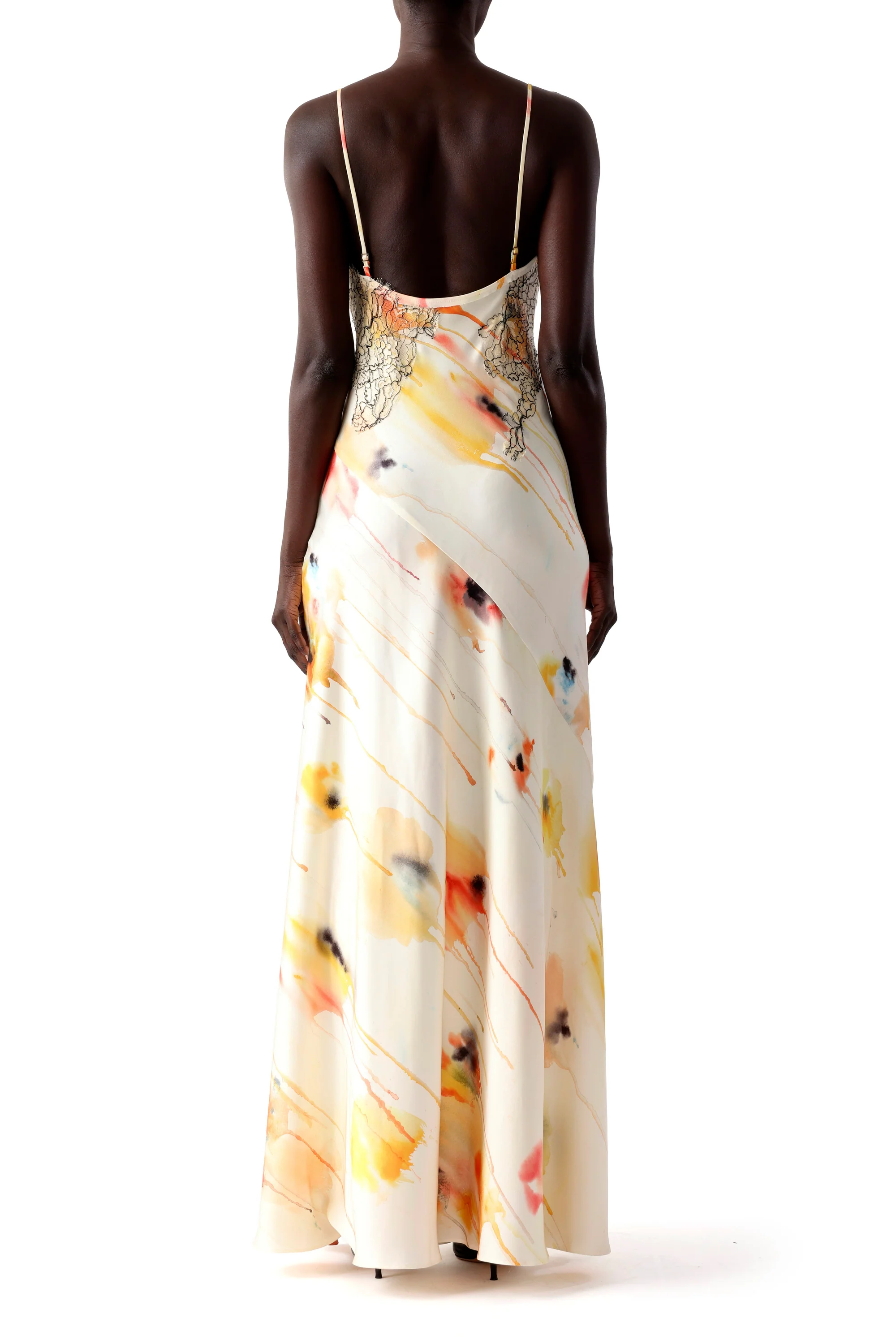 WATERCOLOR FLORAL BIAS SLIP GOWN WITH LACE - Image 4