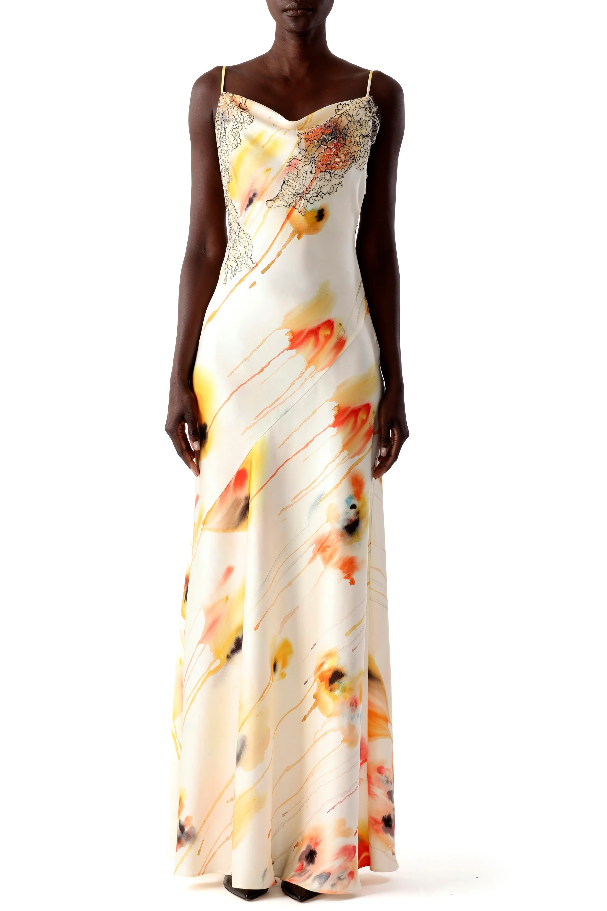 WATERCOLOR FLORAL BIAS SLIP GOWN WITH LACE - Image 5