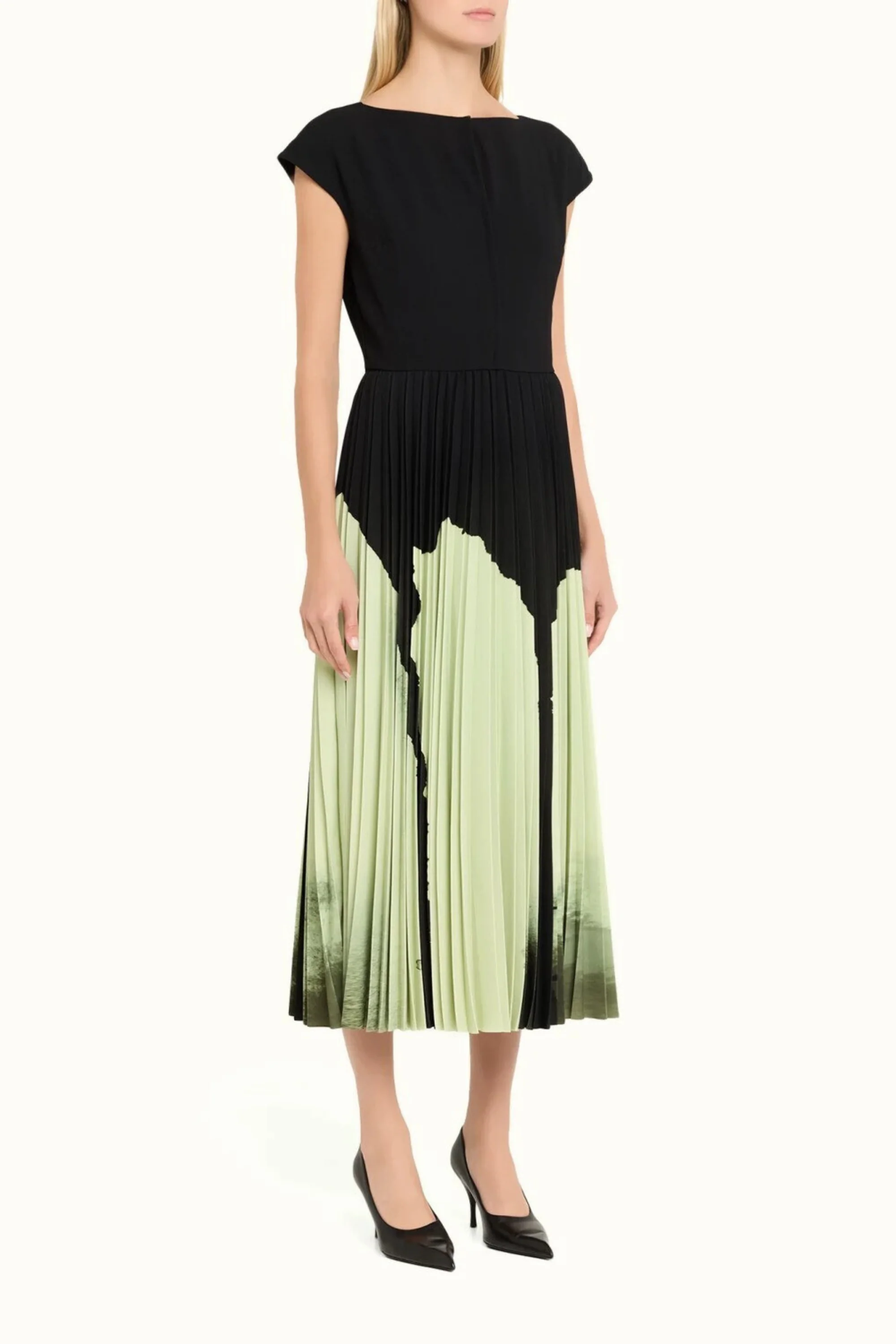 WATERCOLOR FLORAL MATTE CREPE PLEATED DRESS - Image 3
