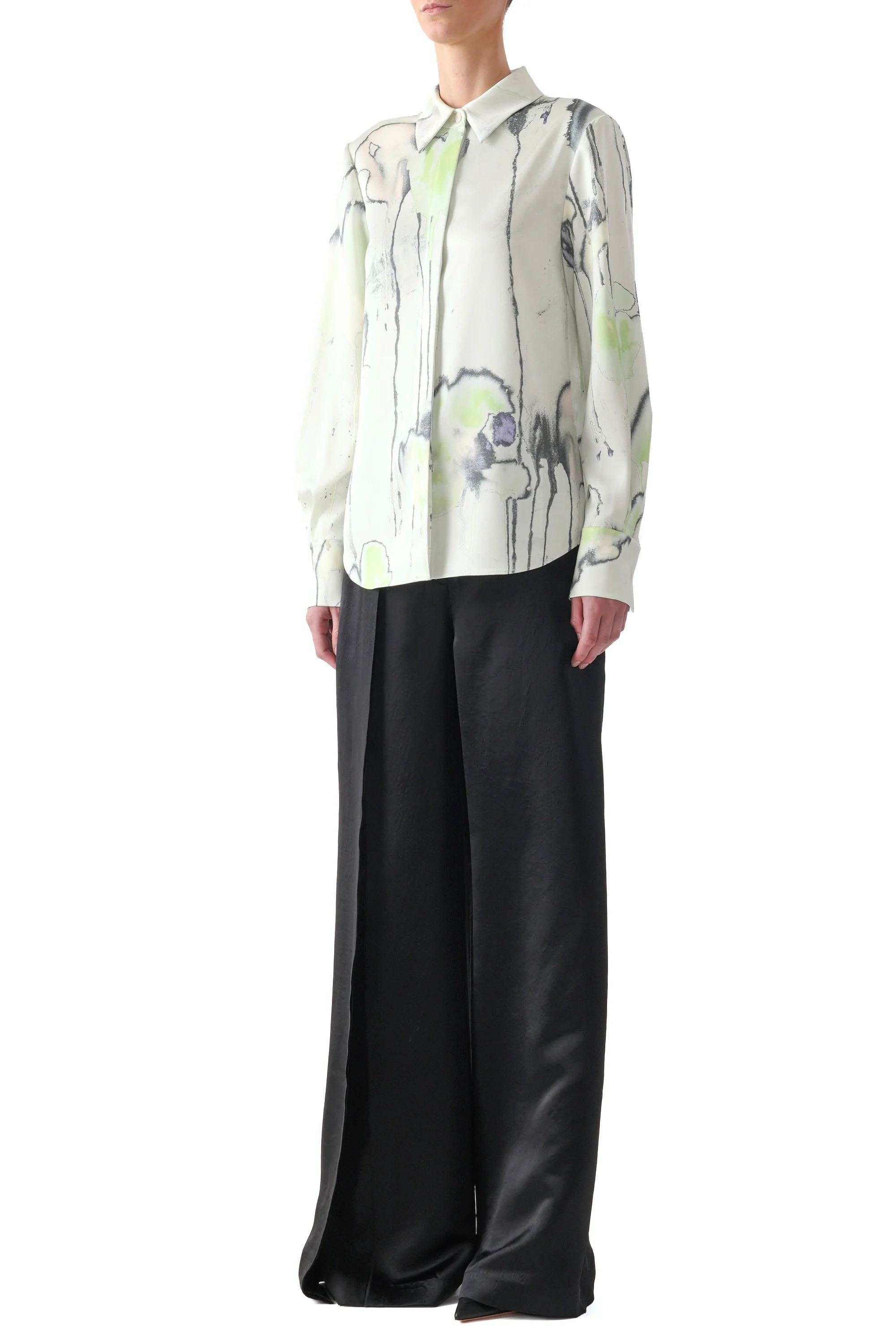 WATERCOLOR FLORAL SILK TWILL BUTTON UP SHIRT - Image 3