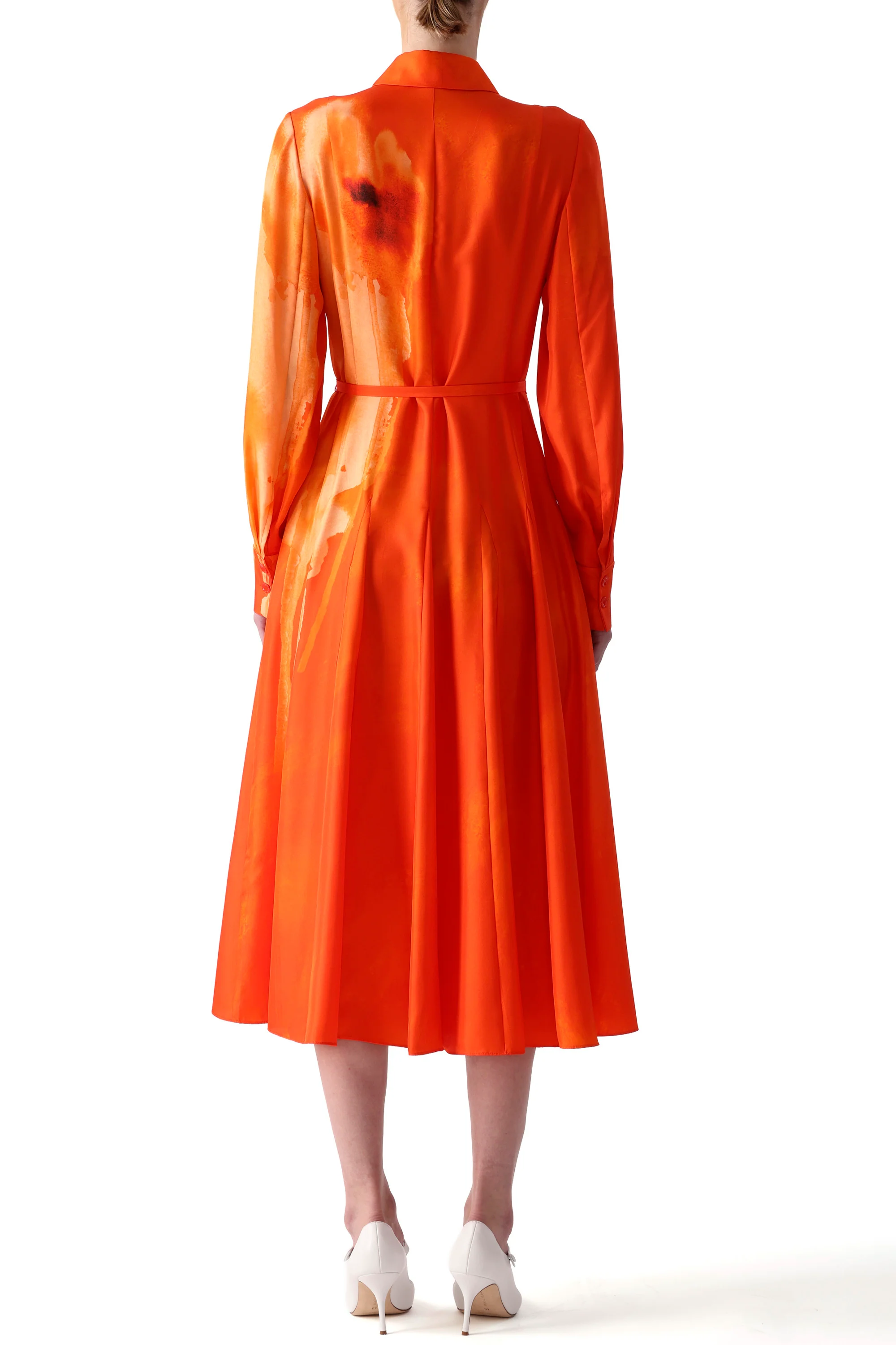 WATERCOLRO FLORAL PRINTED SILK SHIRTDRESS WITH GODET SKIRT - Image 4