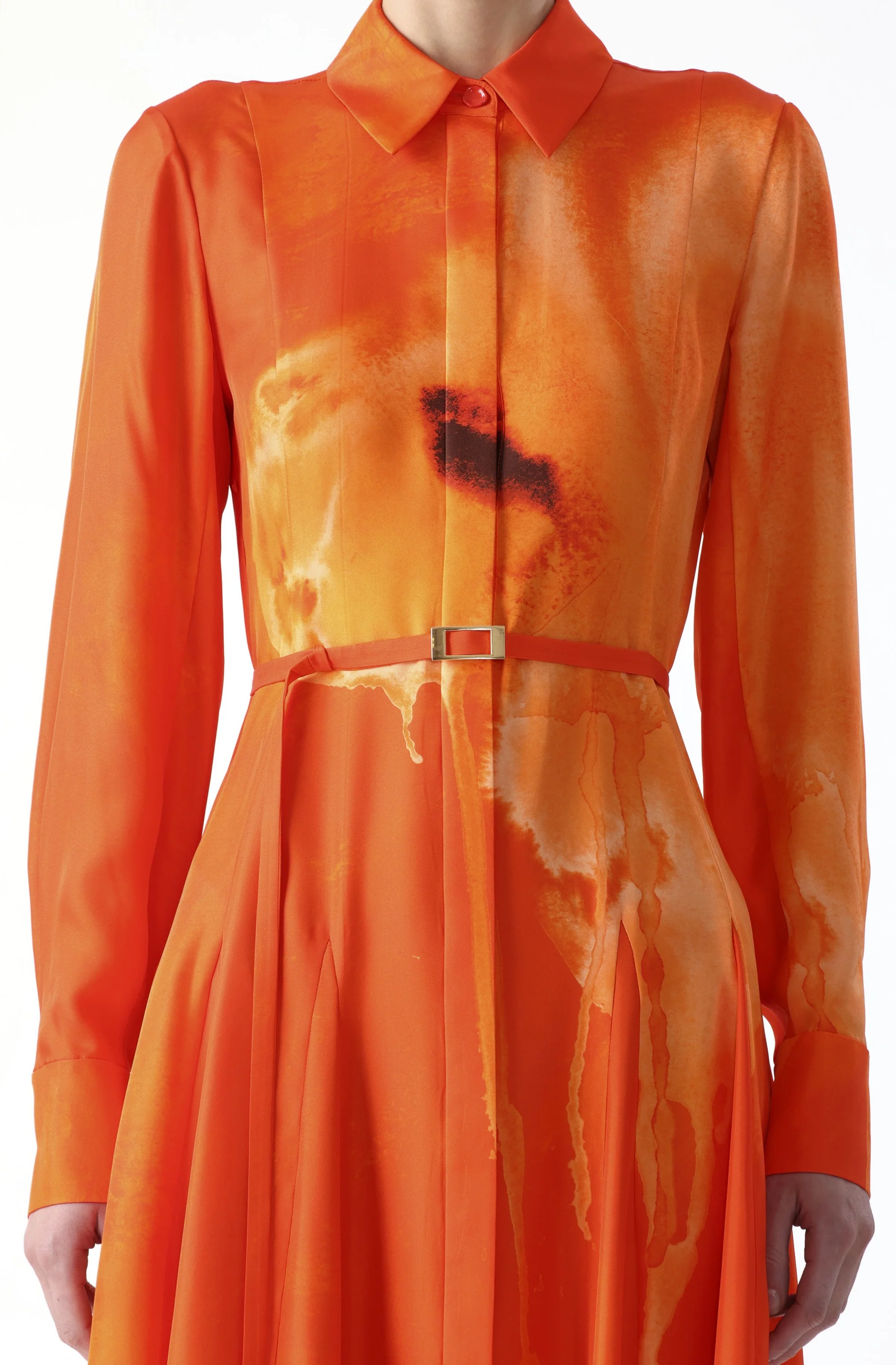 WATERCOLRO FLORAL PRINTED SILK SHIRTDRESS WITH GODET SKIRT - Image 5